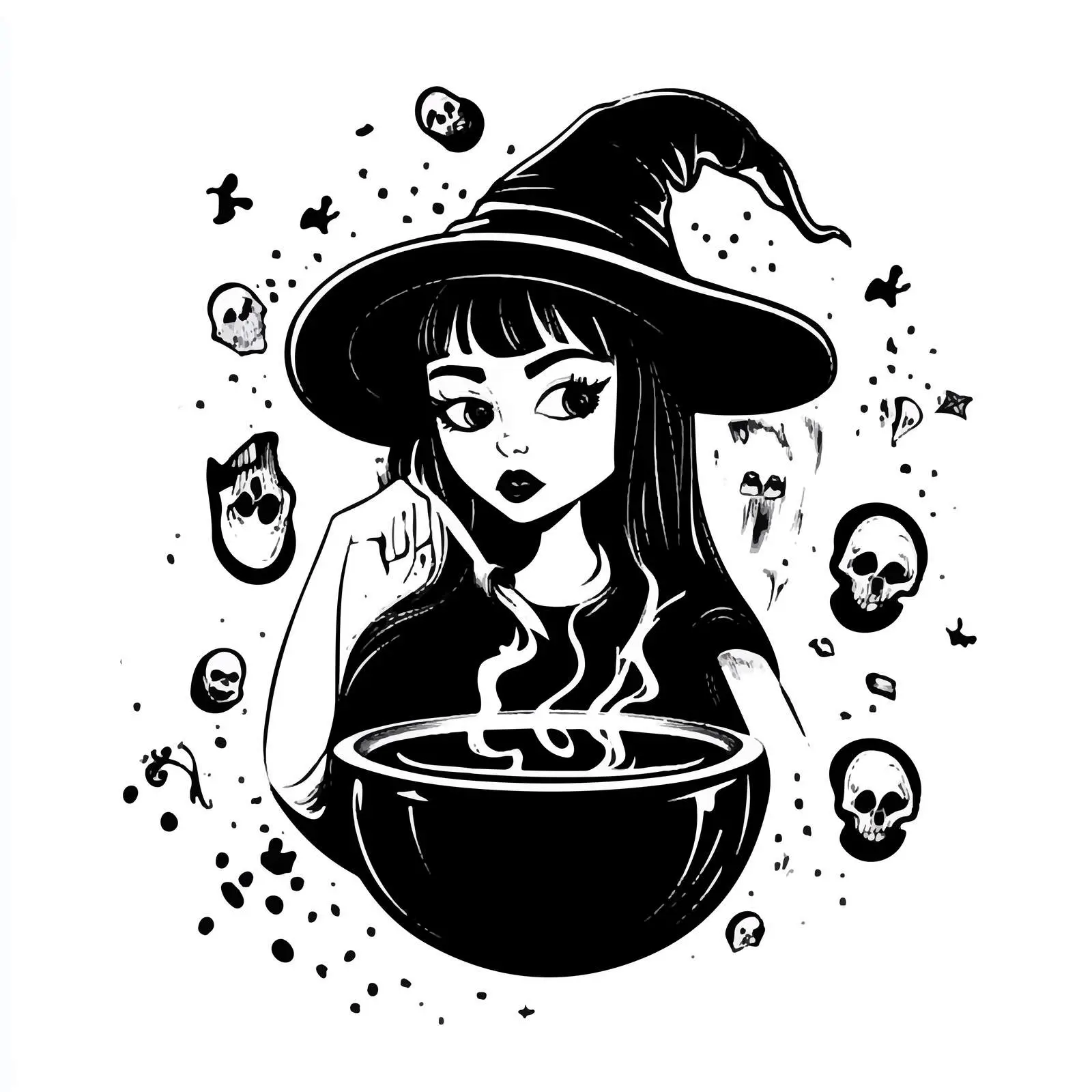 Cartoon Witch Poison Illustration in Black and White — free download from Dotvec