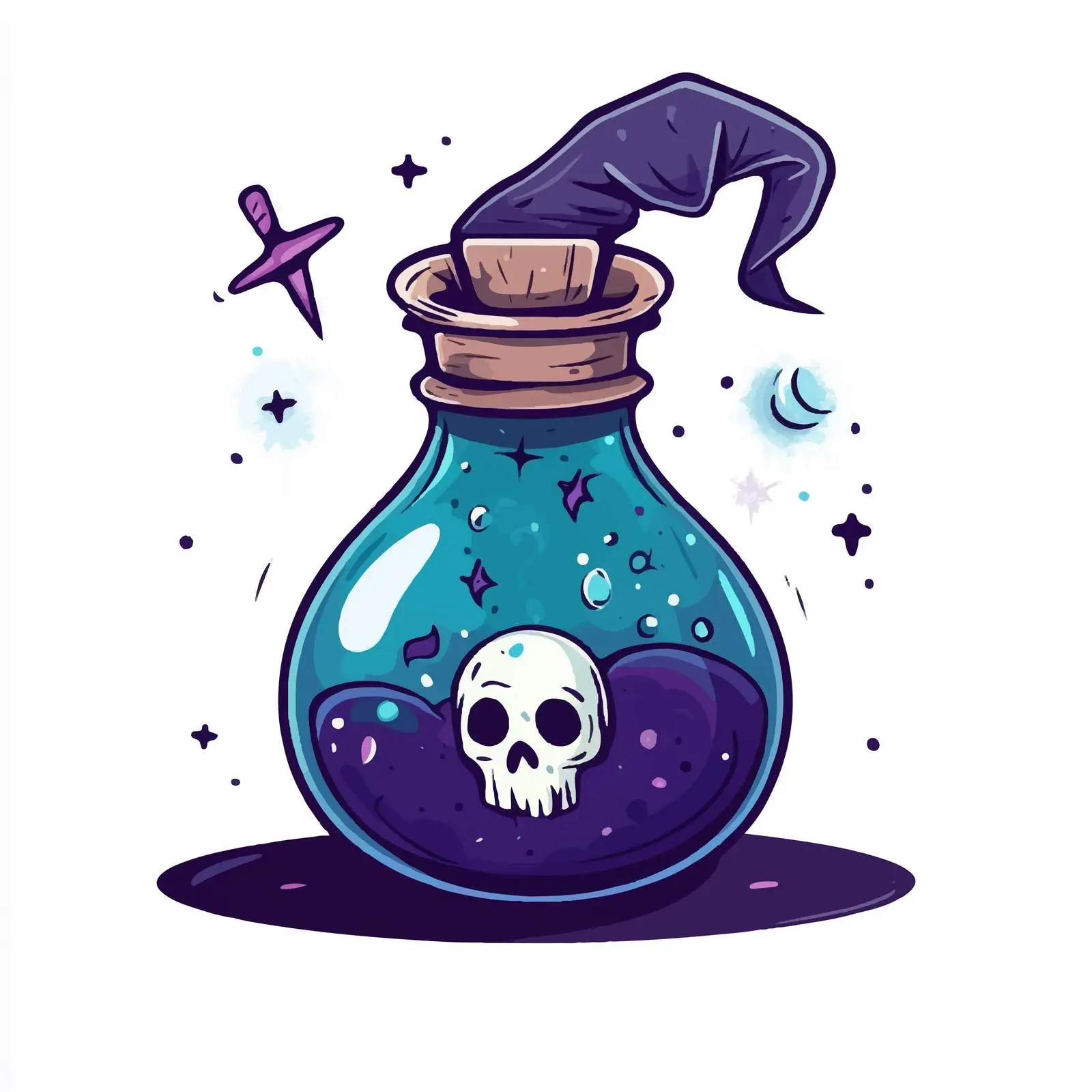 Hand-Drawn Cartoon Witch and Poison Vector — free download from Dotvec