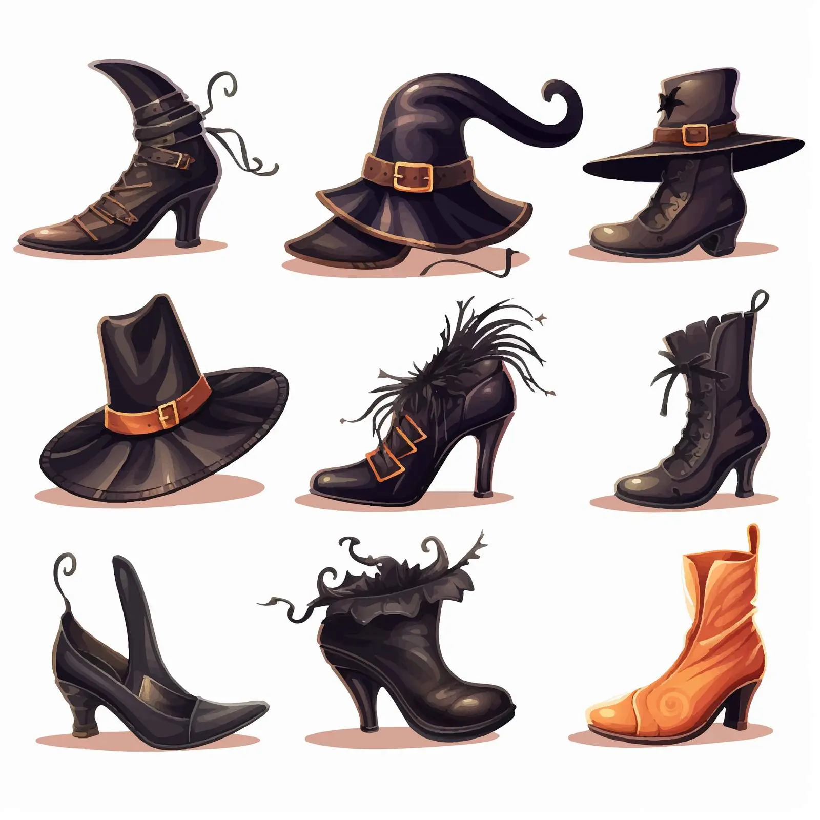 Vintage Witch Shoes Halloween Clip Art Set — free download from Dotvec