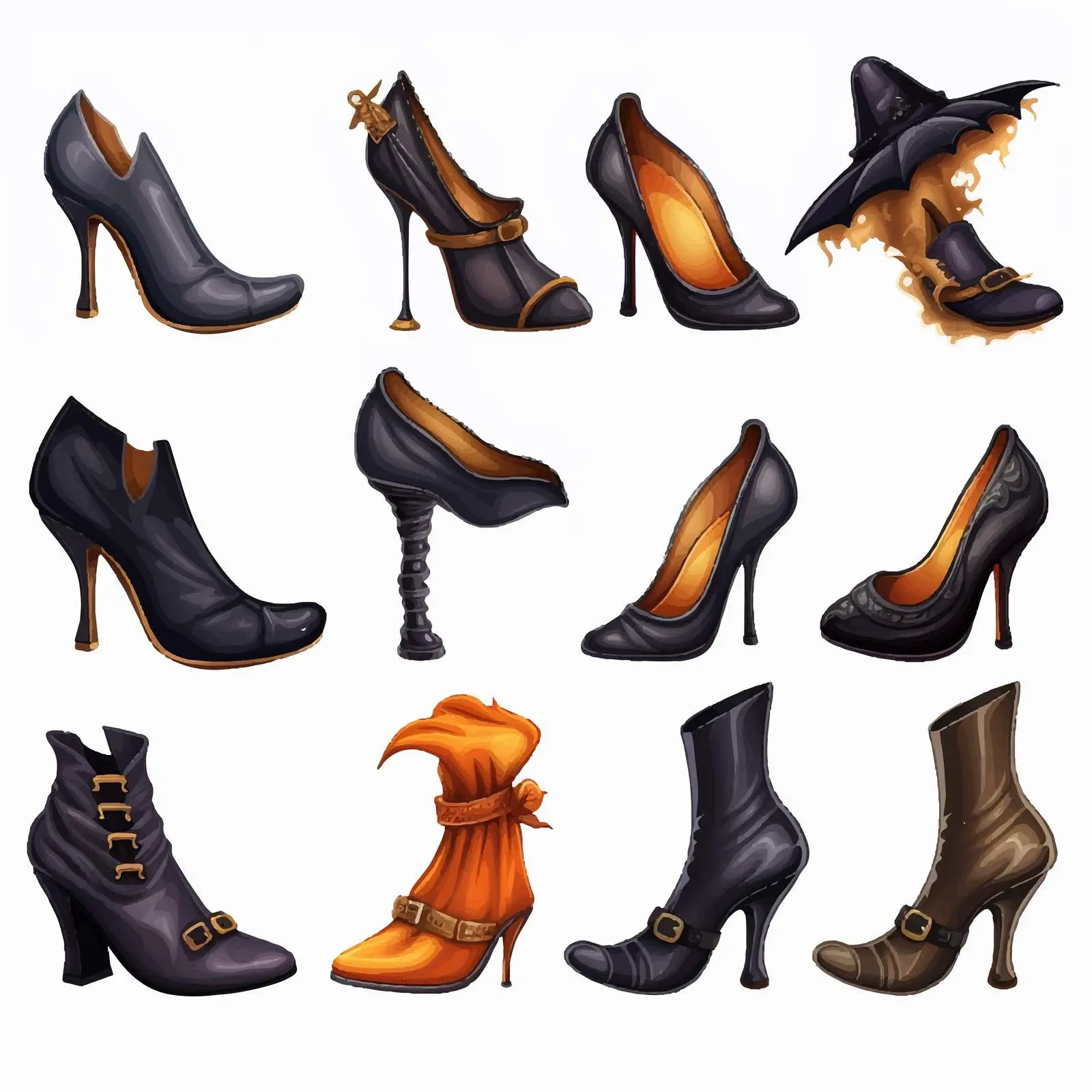 Vintage Witch Shoes Halloween Clip Art Set — free download from Dotvec