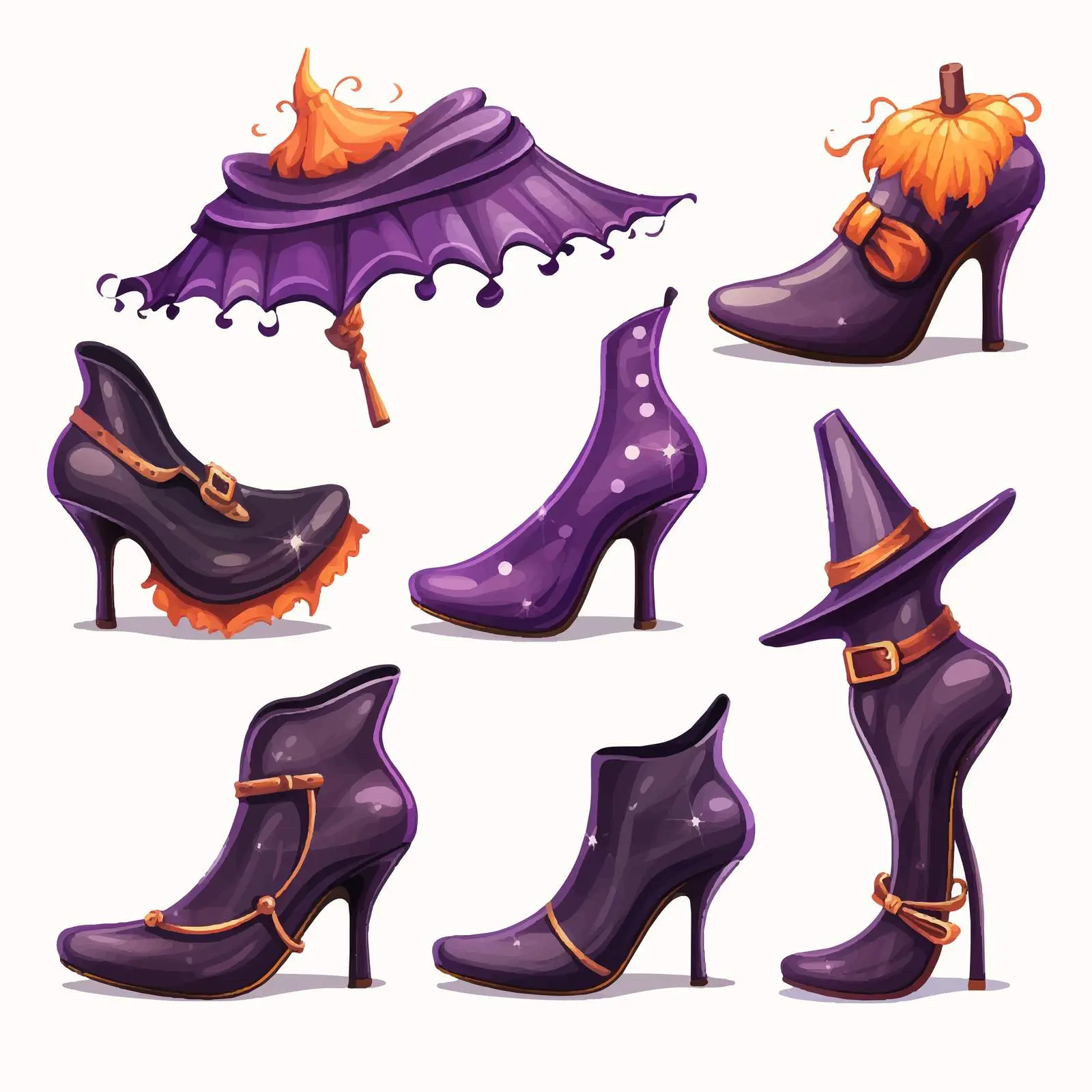 Vintage Halloween Witch Shoes Clip Art Set — free download from Dotvec
