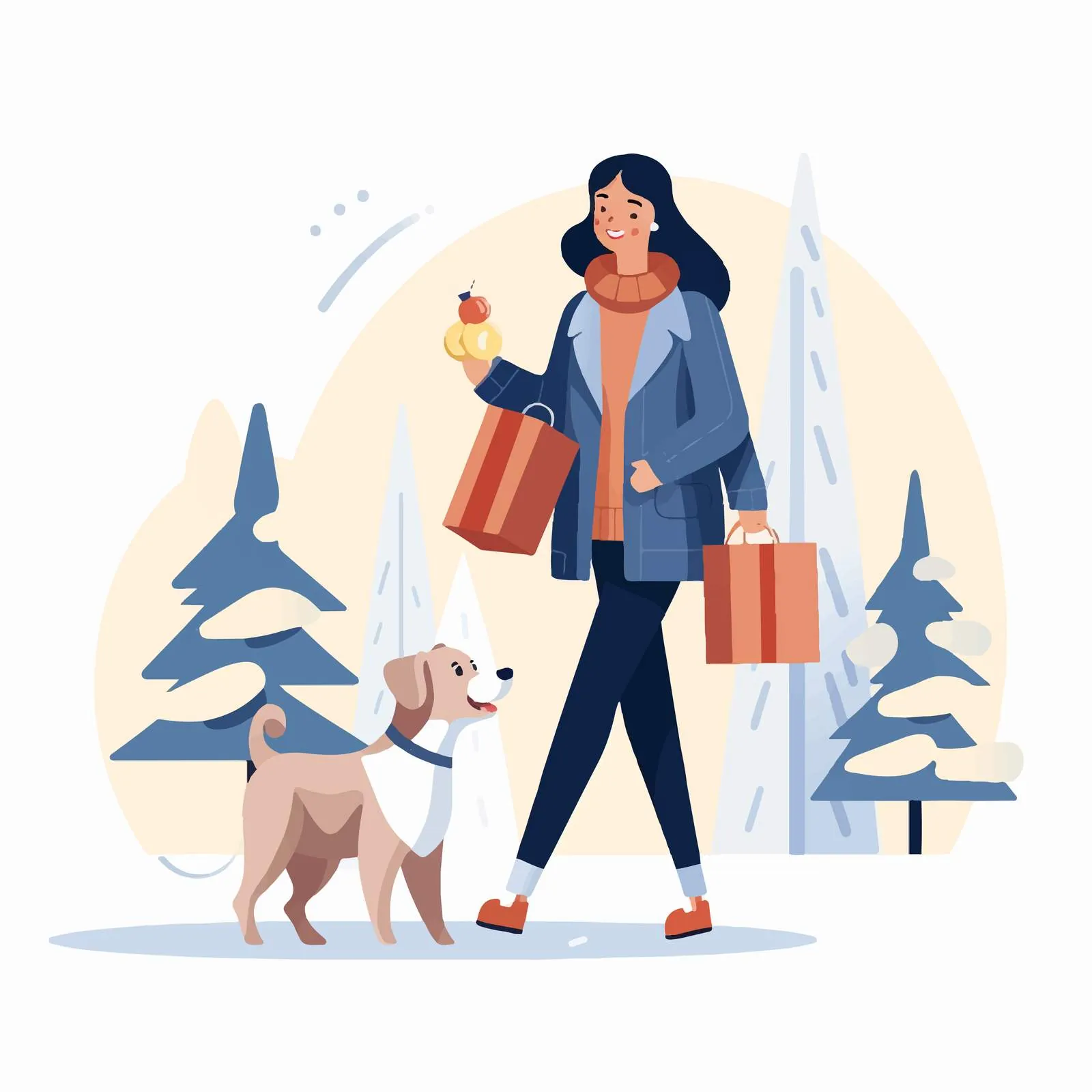 Woman Walking Dog with Christmas Gifts — free download from Dotvec