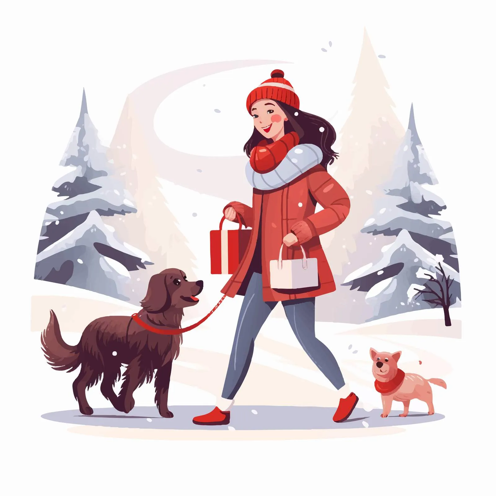 Woman Walking Dog with Christmas Gifts — free download from Dotvec