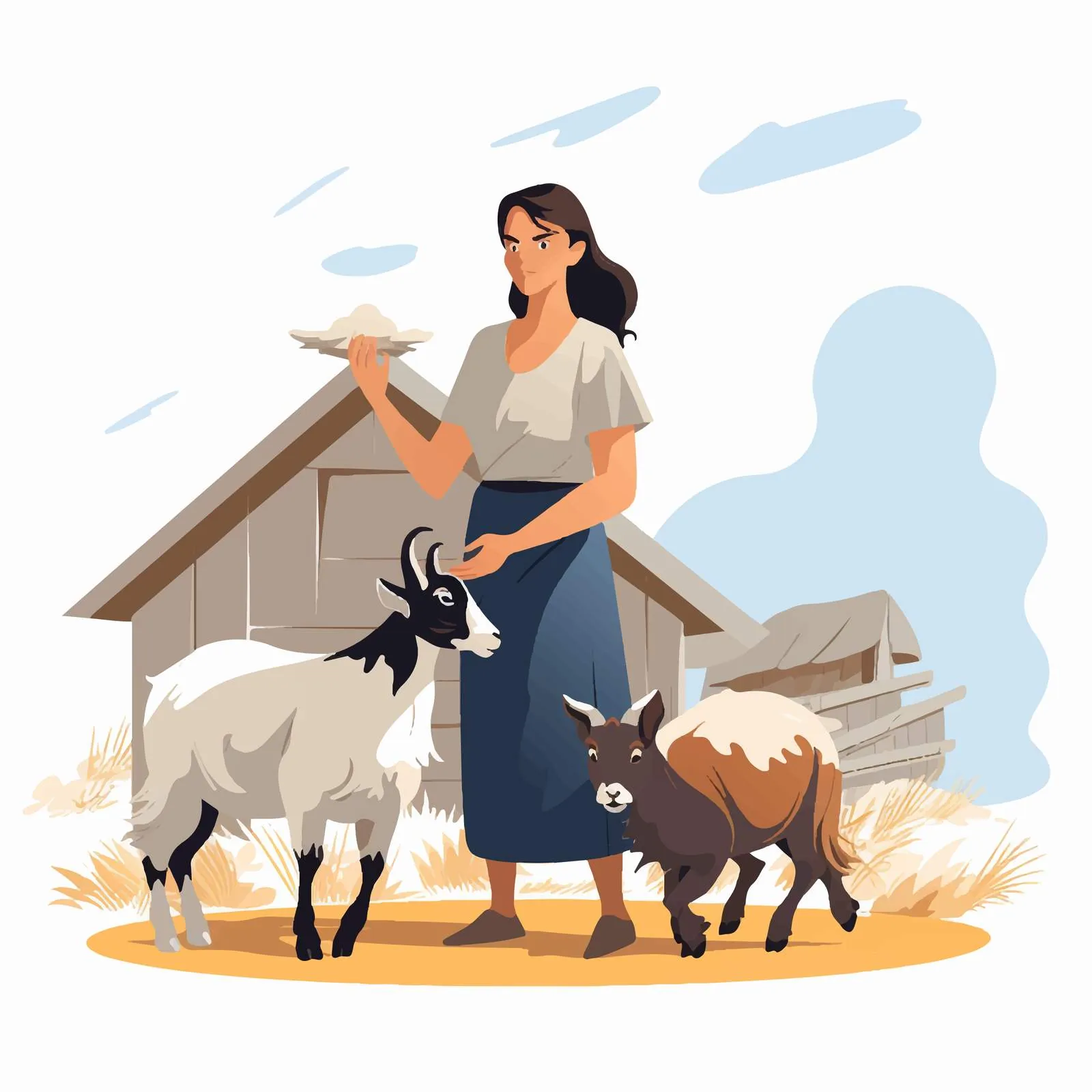 Female Farmer Caring for Goat in Vectors — free download from Dotvec