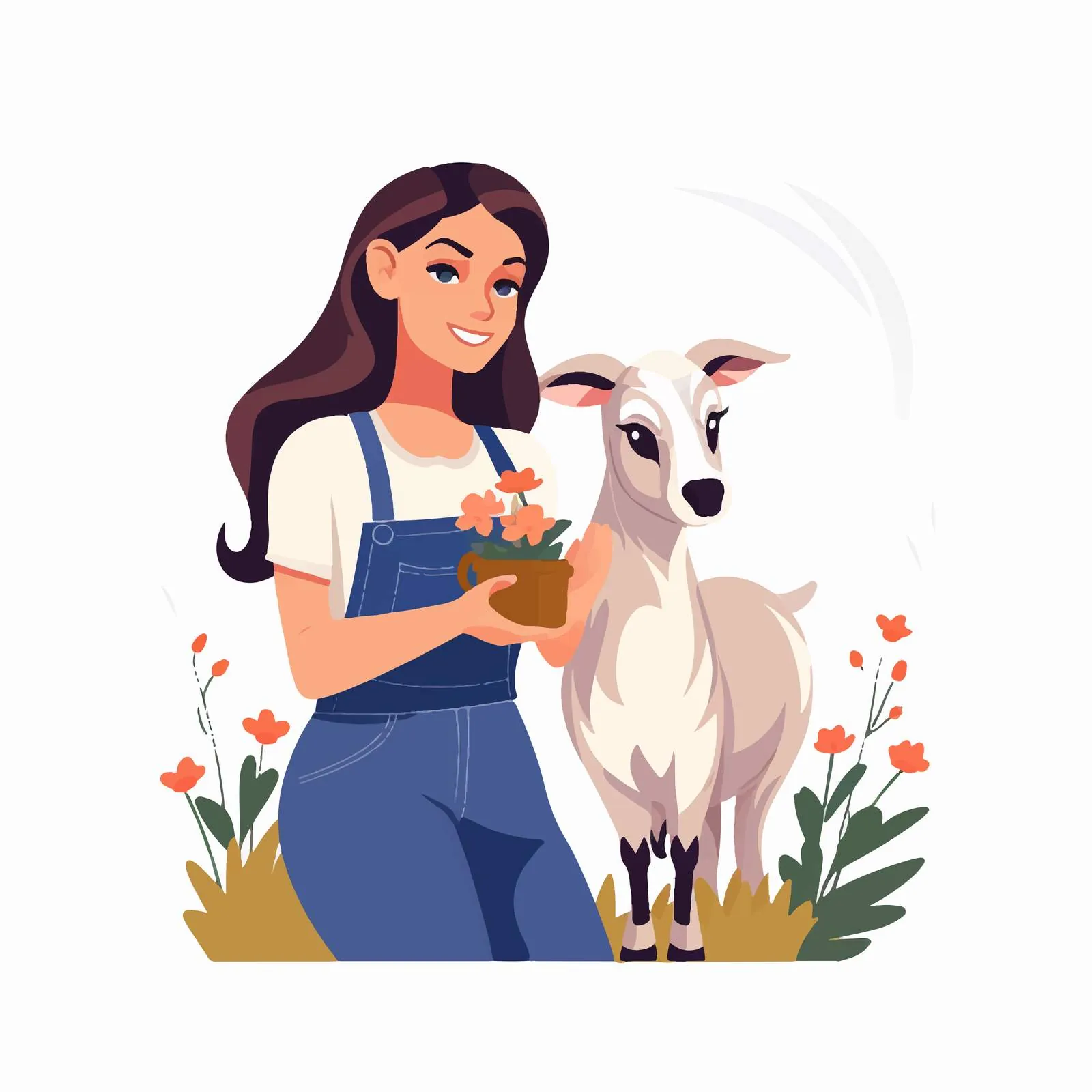 Female Farmer Caring for Goat Illustration — free download from Dotvec