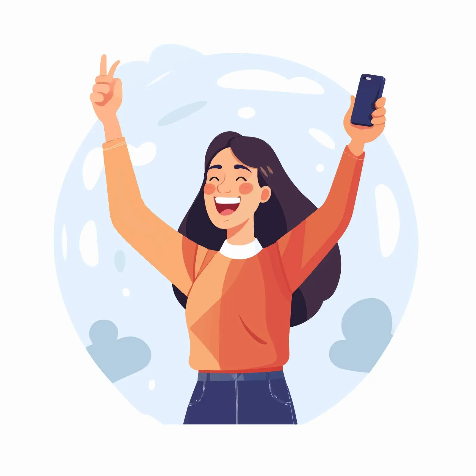 Woman Celebrating Game Victory with Mobile Phone — free download from Dotvec