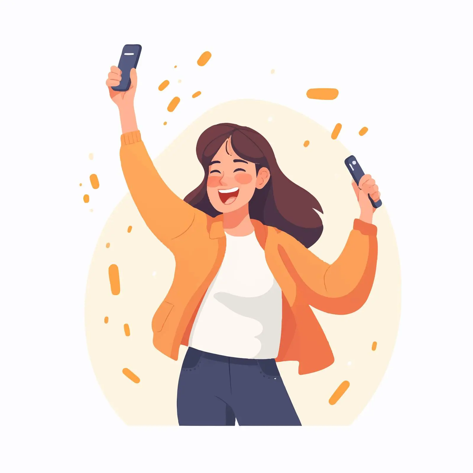 Woman Celebrating Game Victory with Mobile Phone — free download from Dotvec