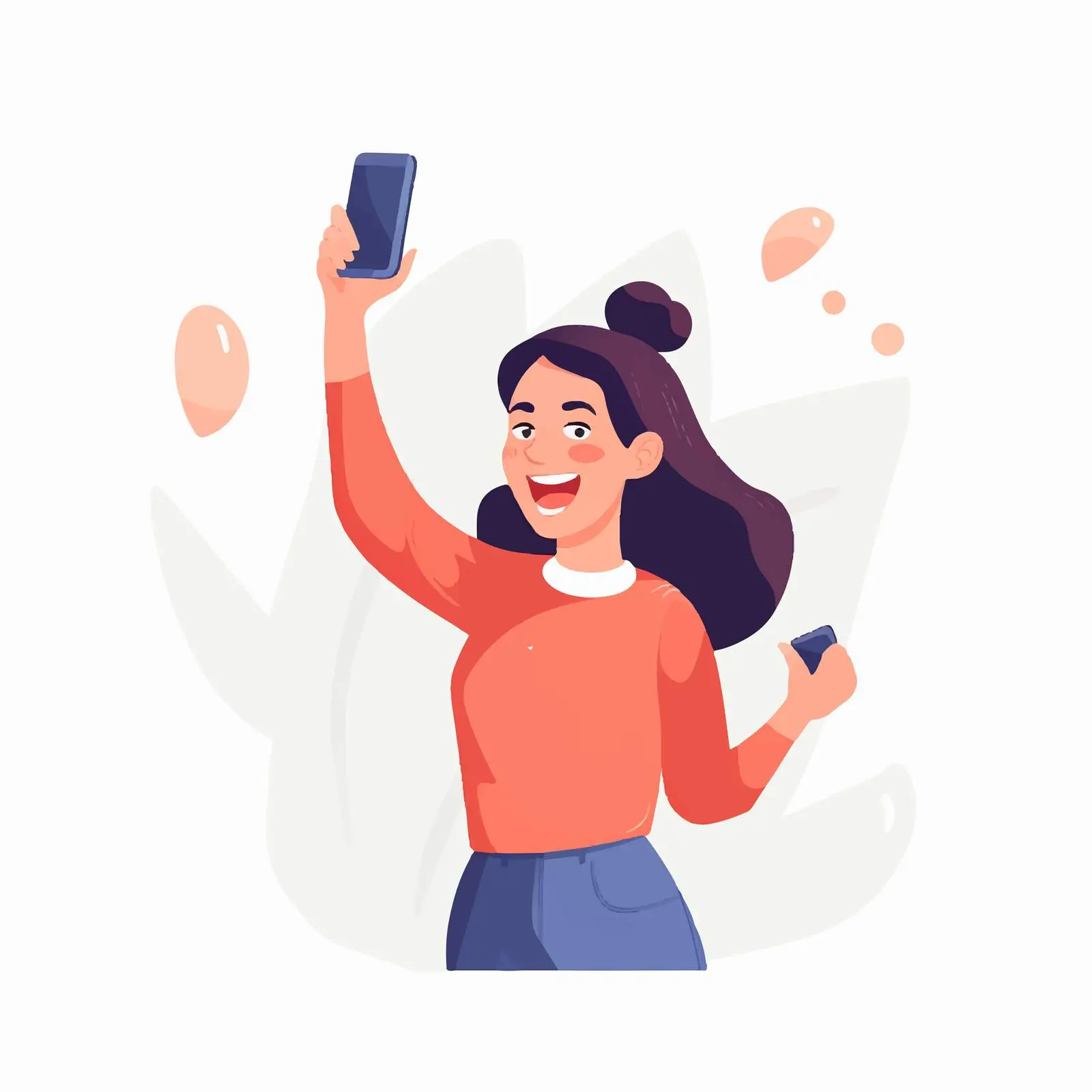 Woman Celebrating Game Victory with Mobile Phone — free download from Dotvec