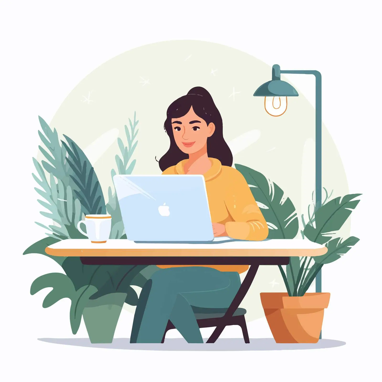 Woman Using Laptop at Cafe Table — free download from Dotvec