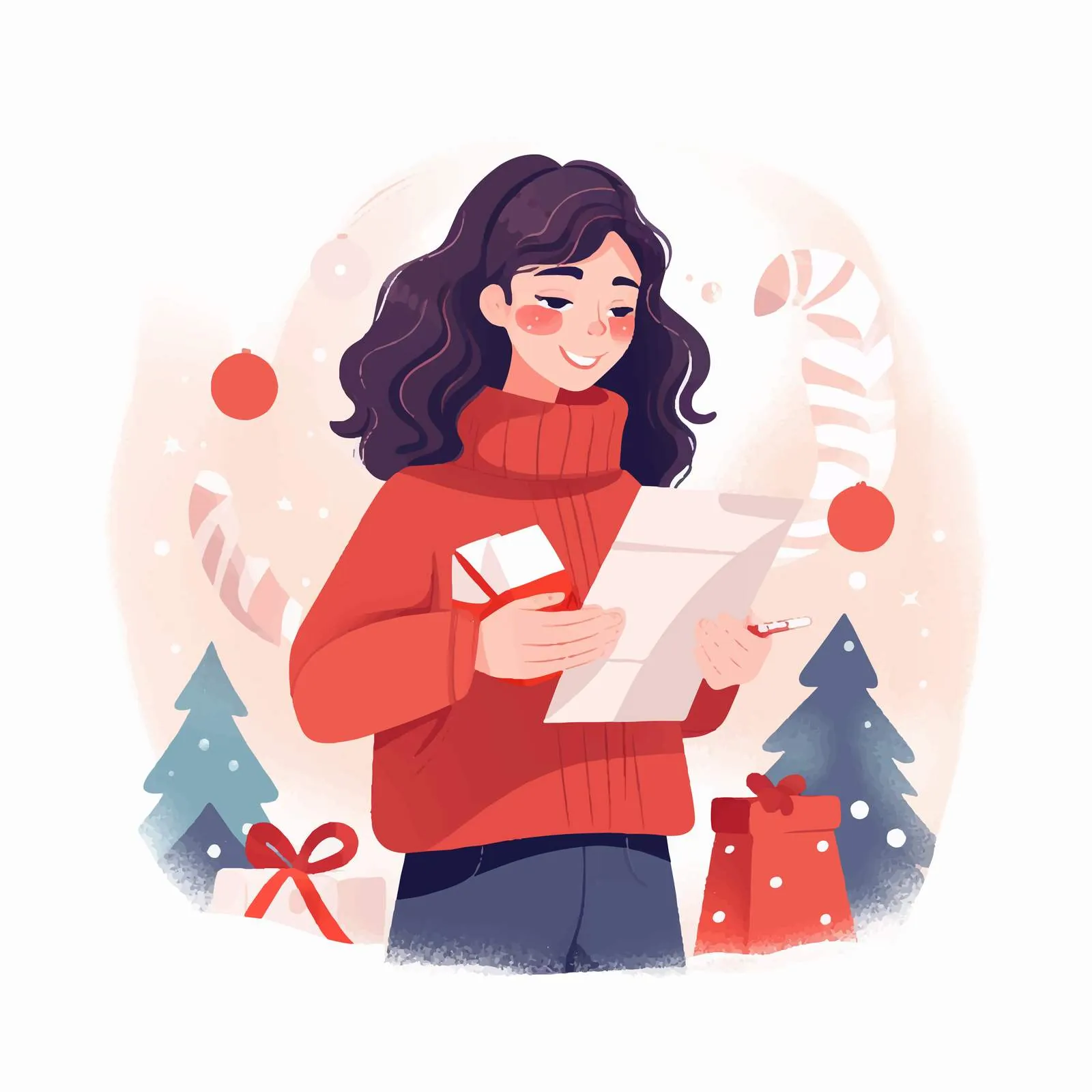 Woman Preparing Christmas Shopping List for Winter — free download from Dotvec