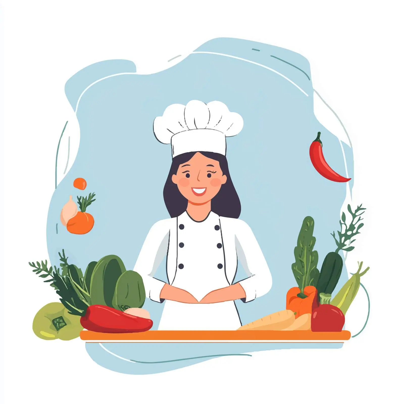Woman Chef with Fresh Vegetables Illustration — free download from Dotvec