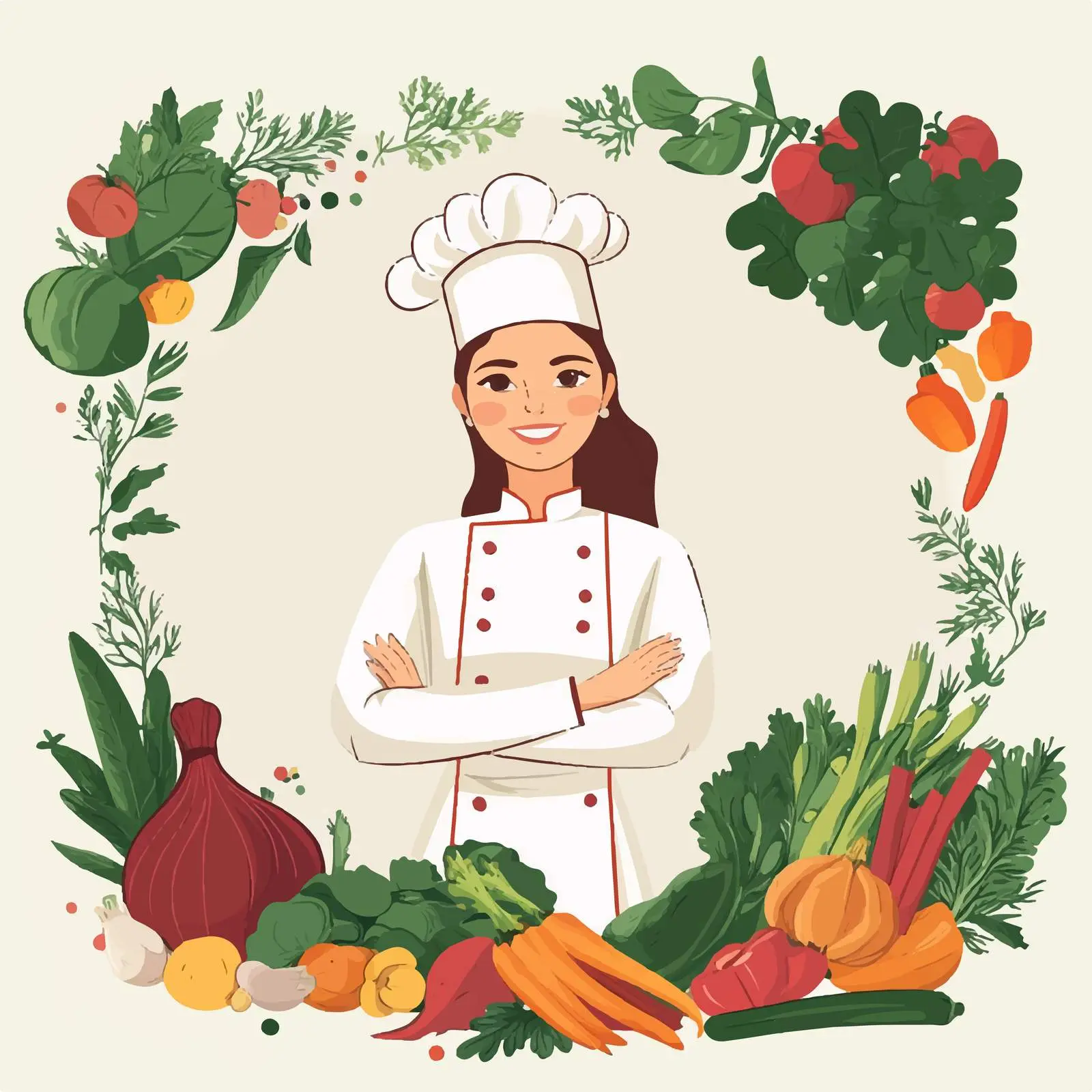 Woman Chef with Fresh Vegetables Illustration – free cuisines image from Dotvec