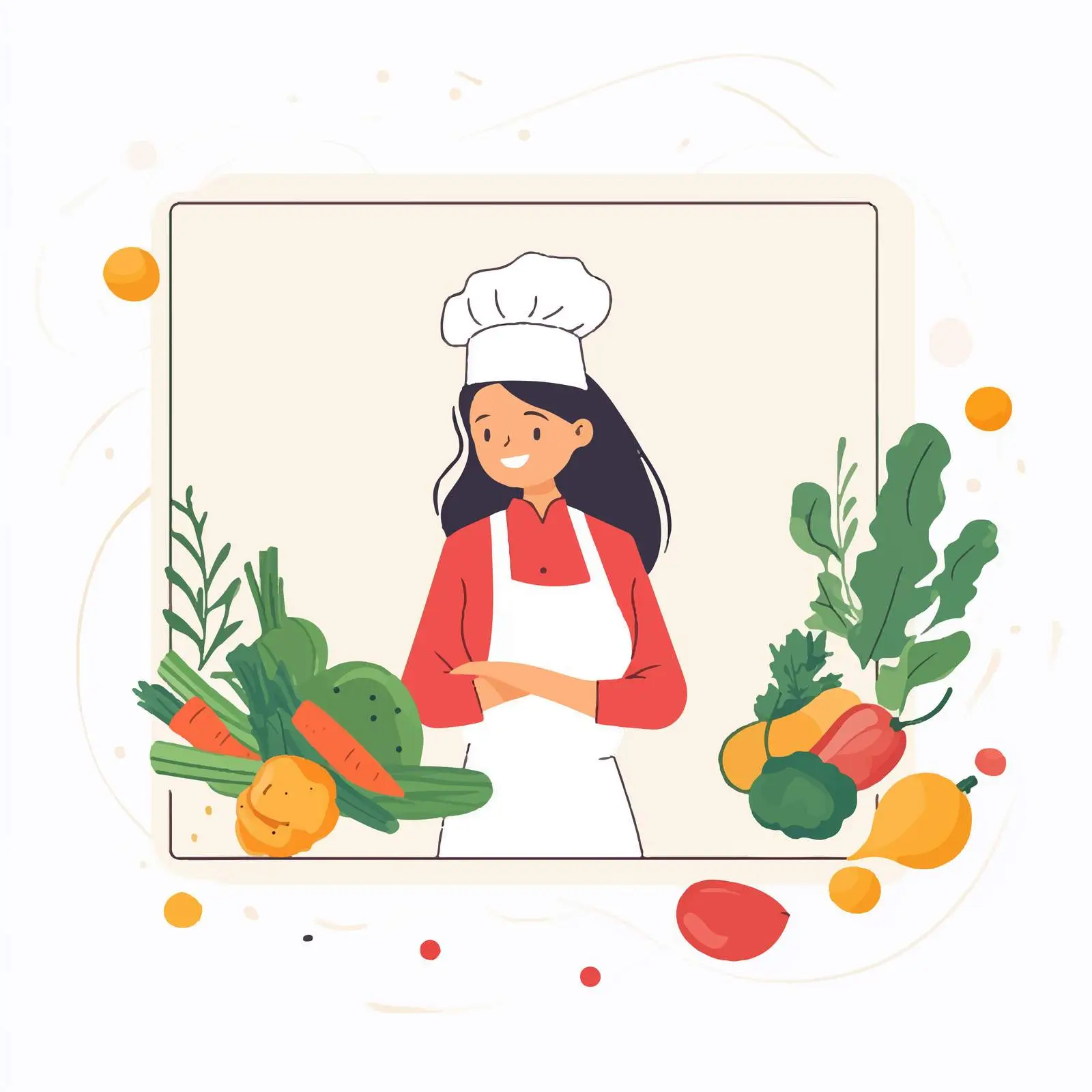 Woman Chef with Fresh Vegetables Vector Illustration — free download from Dotvec