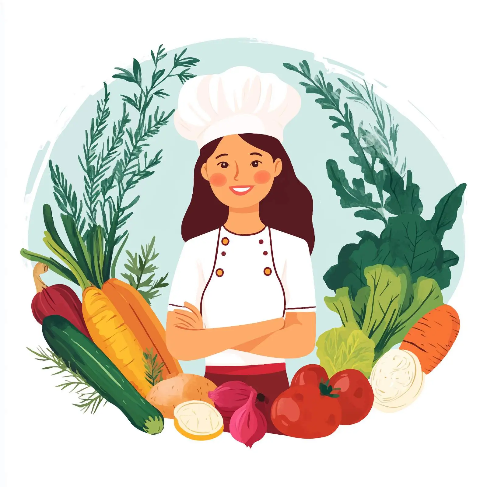Female Chef with Fresh Vegetables Illustration — free download from Dotvec