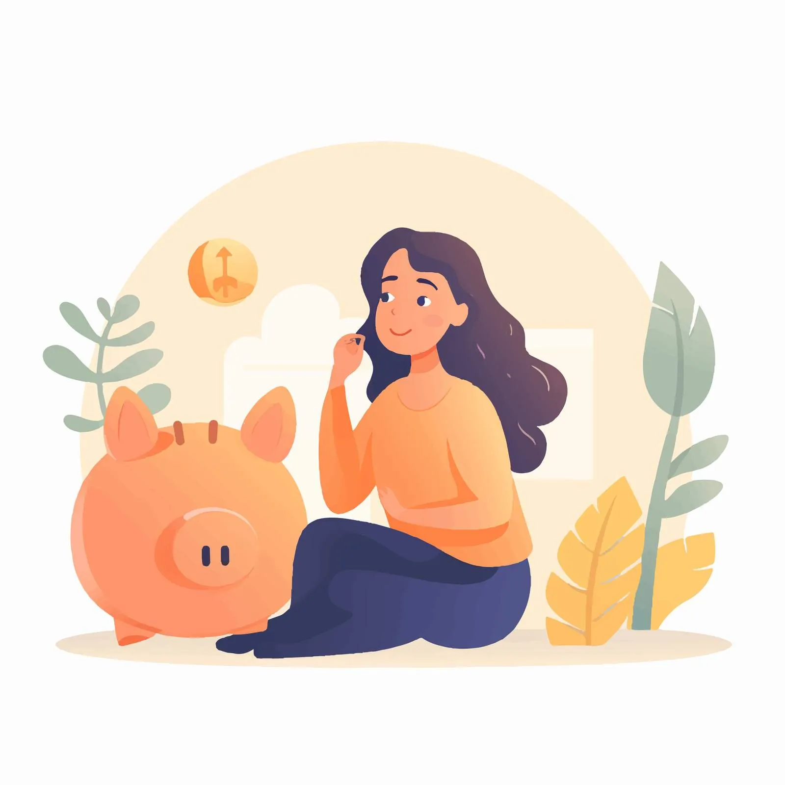 Woman Choosing Between Bank and Piggybank Illustration — free download from Dotvec