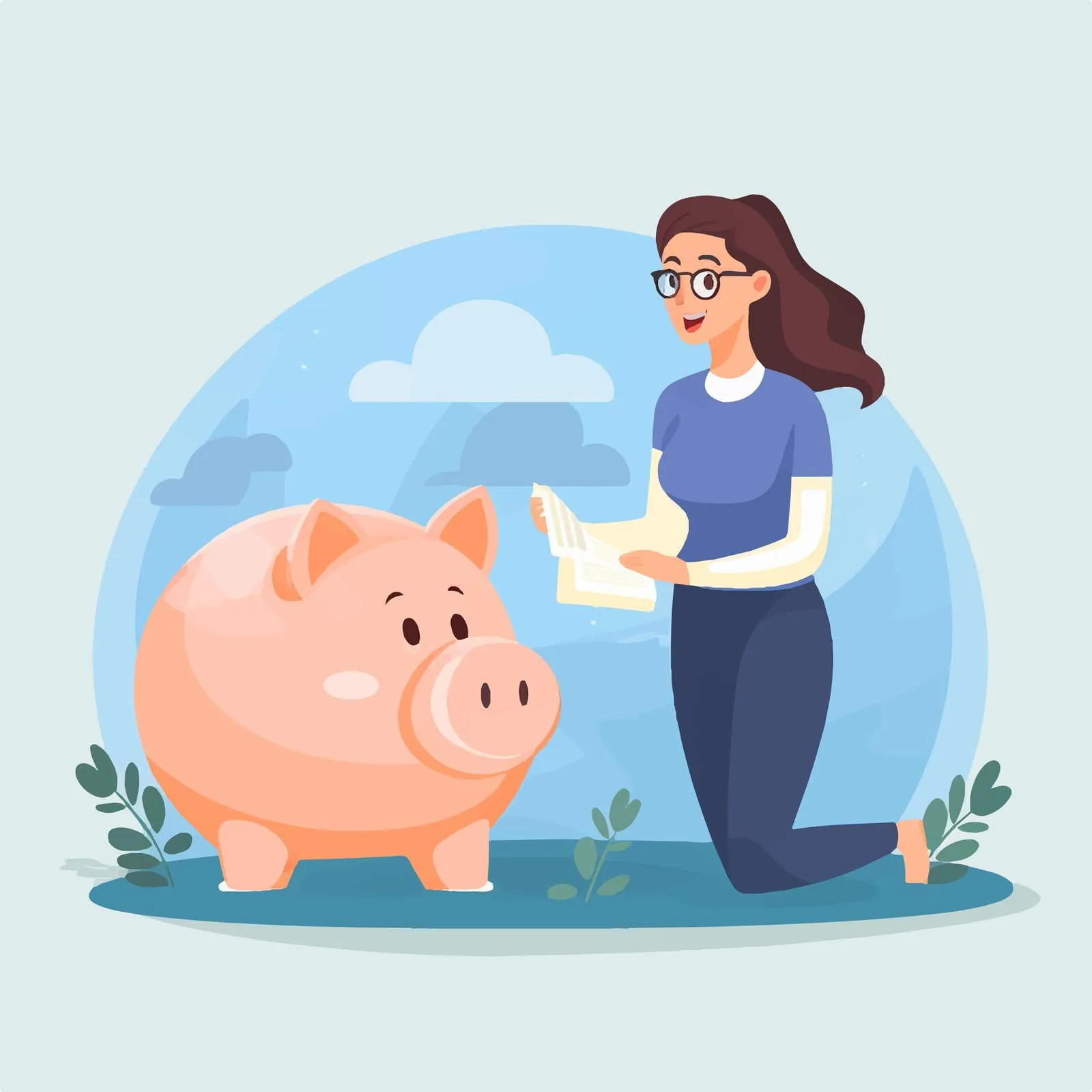 Woman Choosing Between Bank and Piggybank Illustration — free download from Dotvec