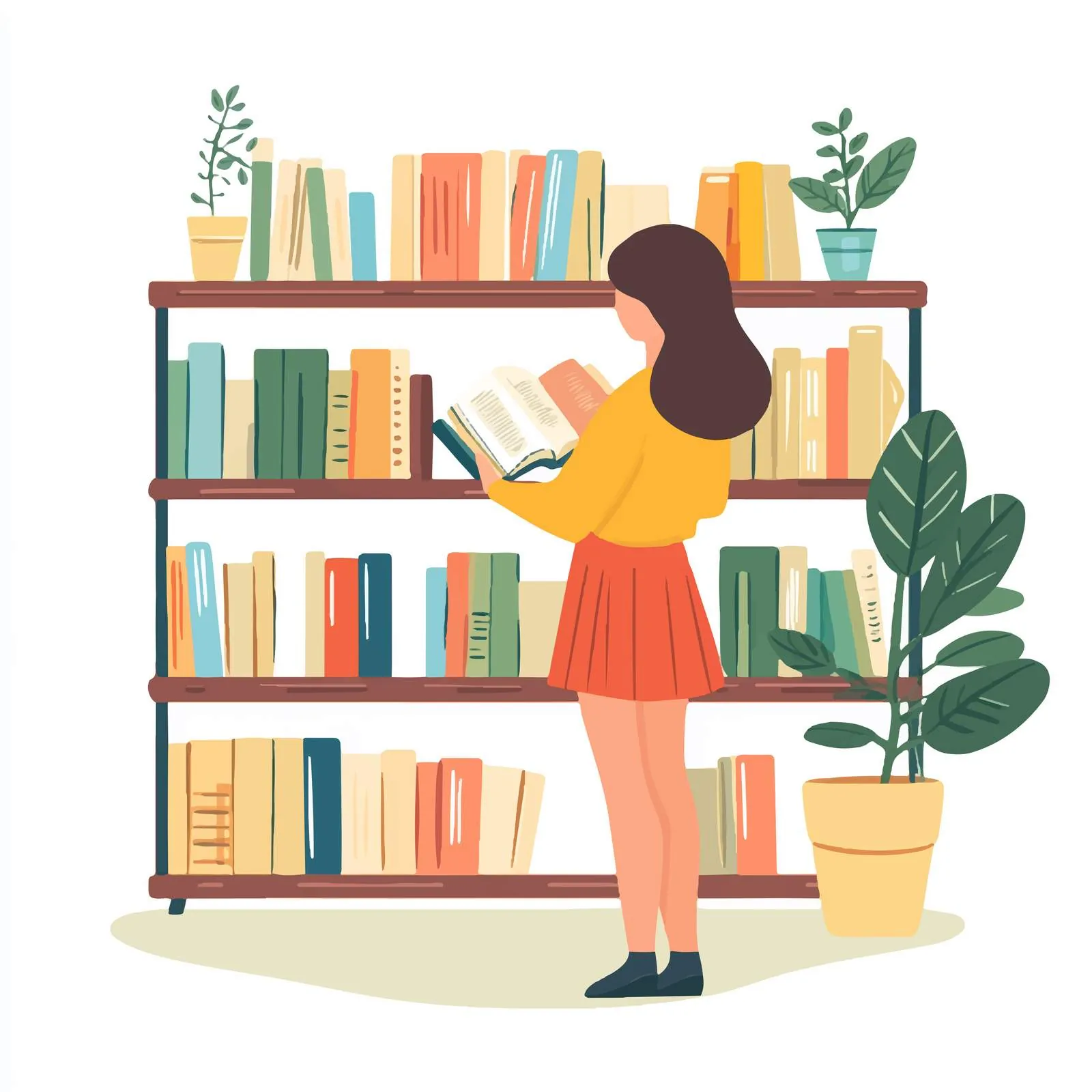 Woman Choosing Book from Bookshelf at Home — free download from Dotvec