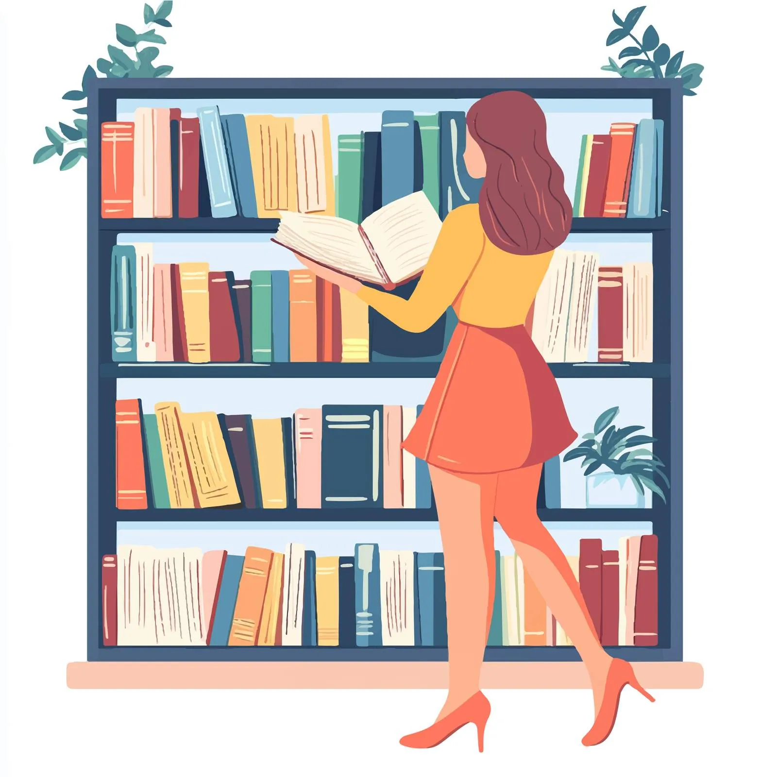 Woman Selecting Book from Home Bookshelf — free download from Dotvec