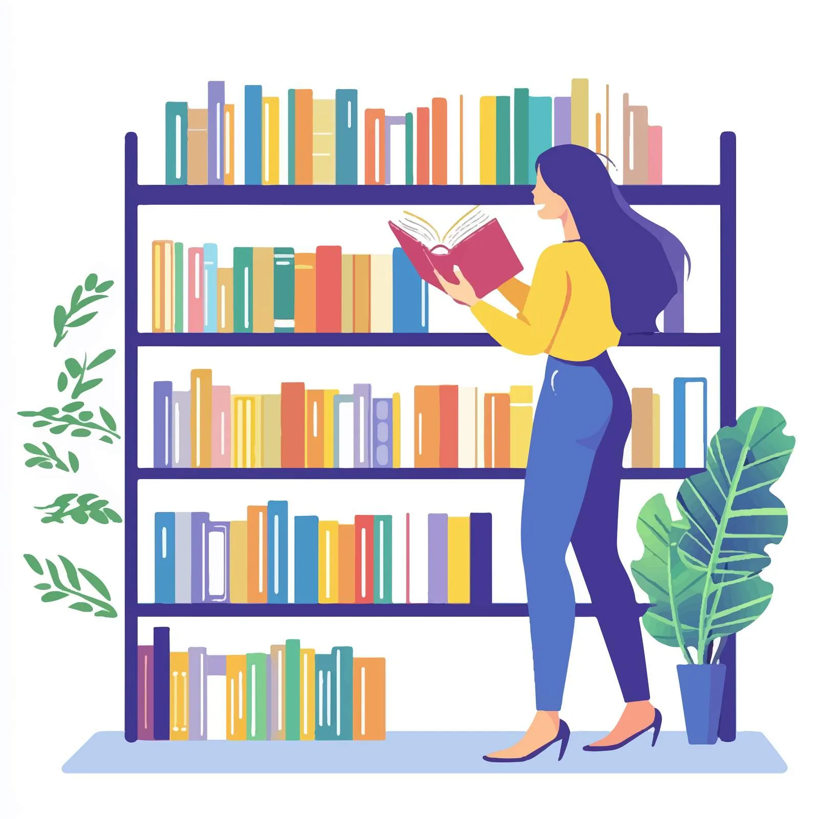 Woman Selecting Book from Home Bookshelf — free download from Dotvec