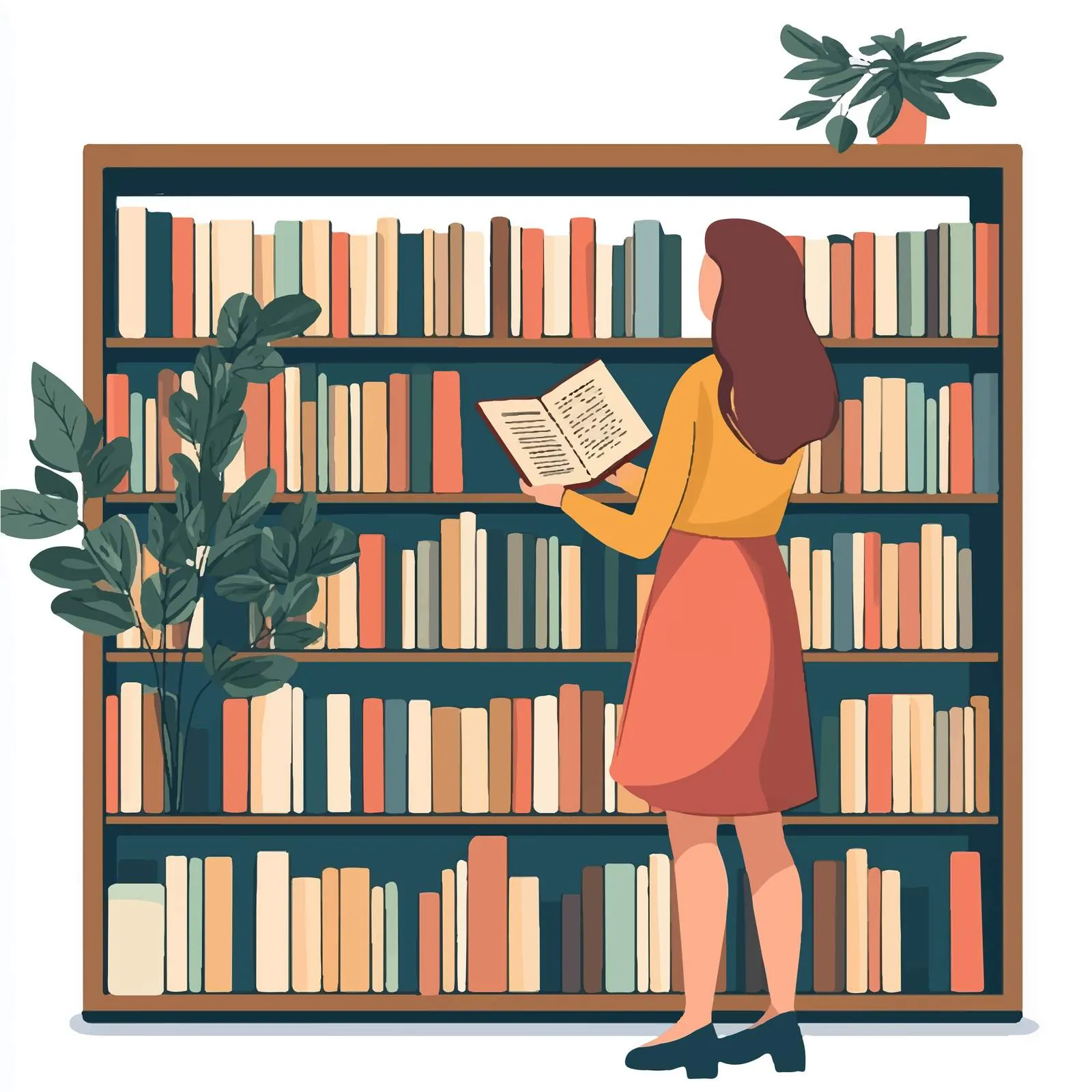 Woman Selecting Book from Home Bookshelf — free download from Dotvec