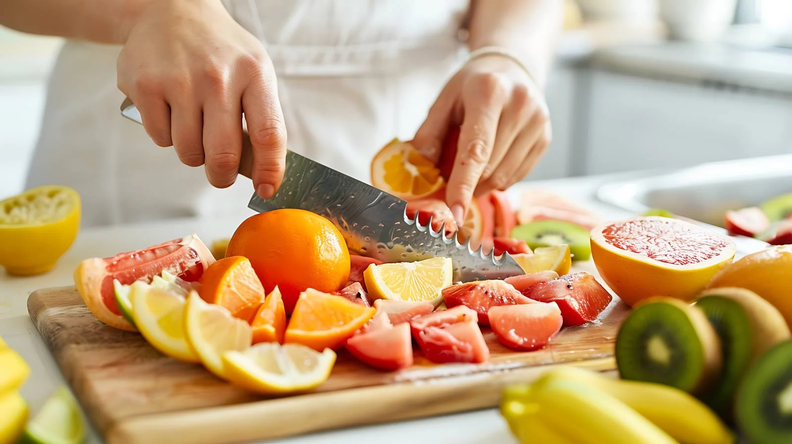 Close-up Woman Chopping Fruits in Kitchen — free download from Dotvec