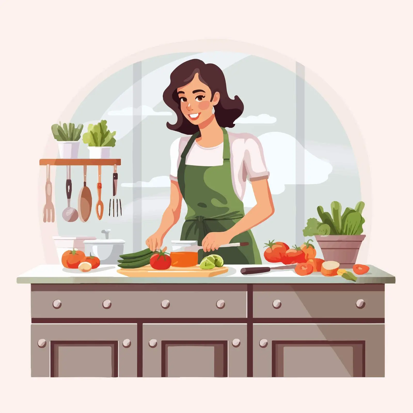 Woman Cooking in Kitchen Illustration Vector — free download from Dotvec