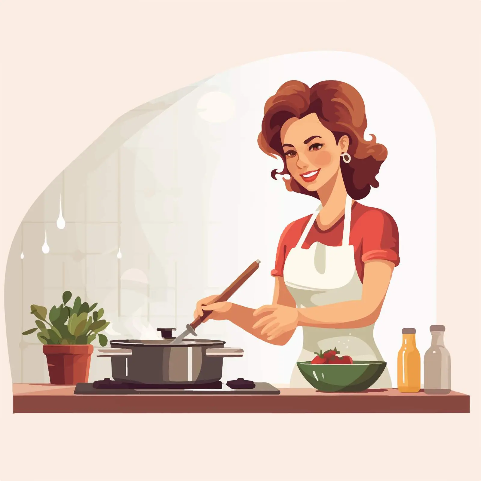 Woman Cooking in Kitchen Illustration Vector — free download from Dotvec