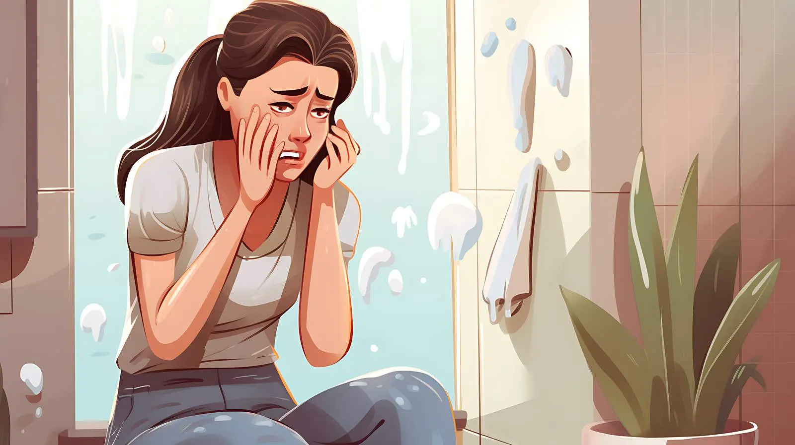 Woman in Distress in Bathroom — free download from Dotvec