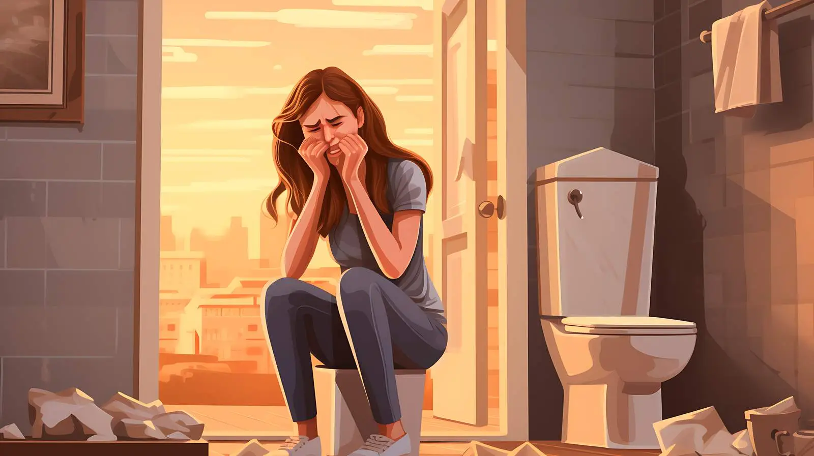 Distressed Female in Bathroom Scene — free download from Dotvec