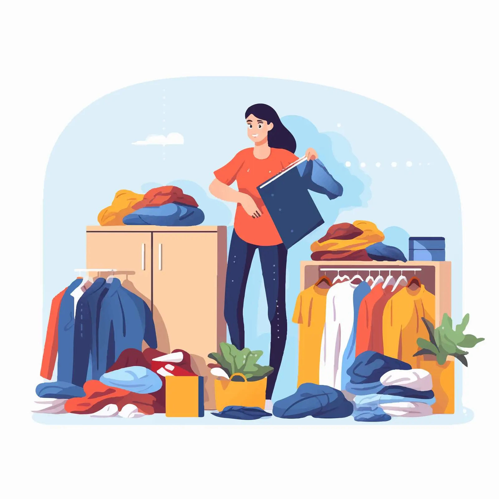 Woman Organizing Her Wardrobe with Clothes – free decluttering image from Dotvec