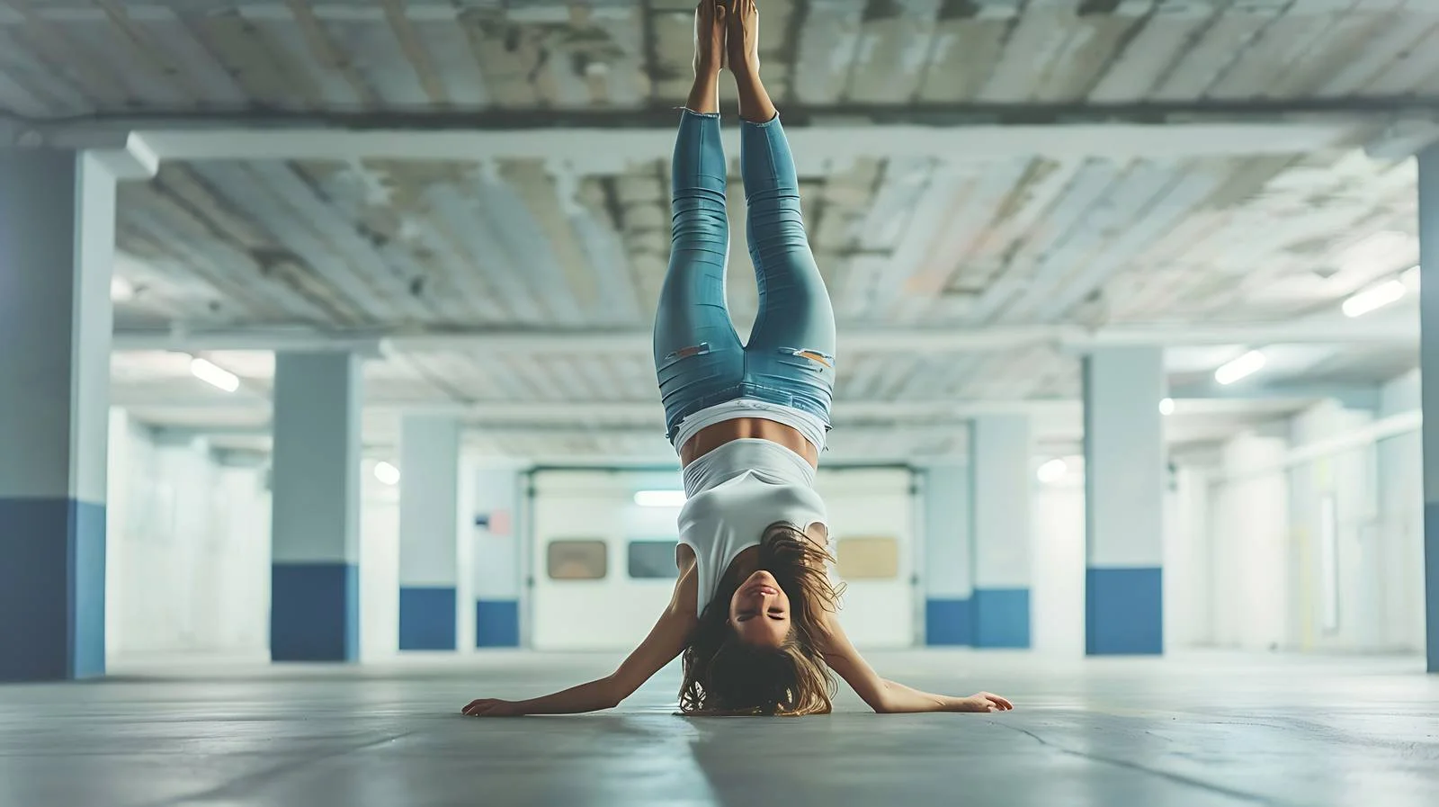 Urban Yoga: Headstand on City Parking Level — free download from Dotvec