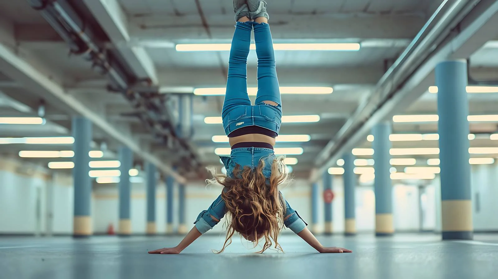 Urban Yoga: Headstand on City Parking Level — free download from Dotvec