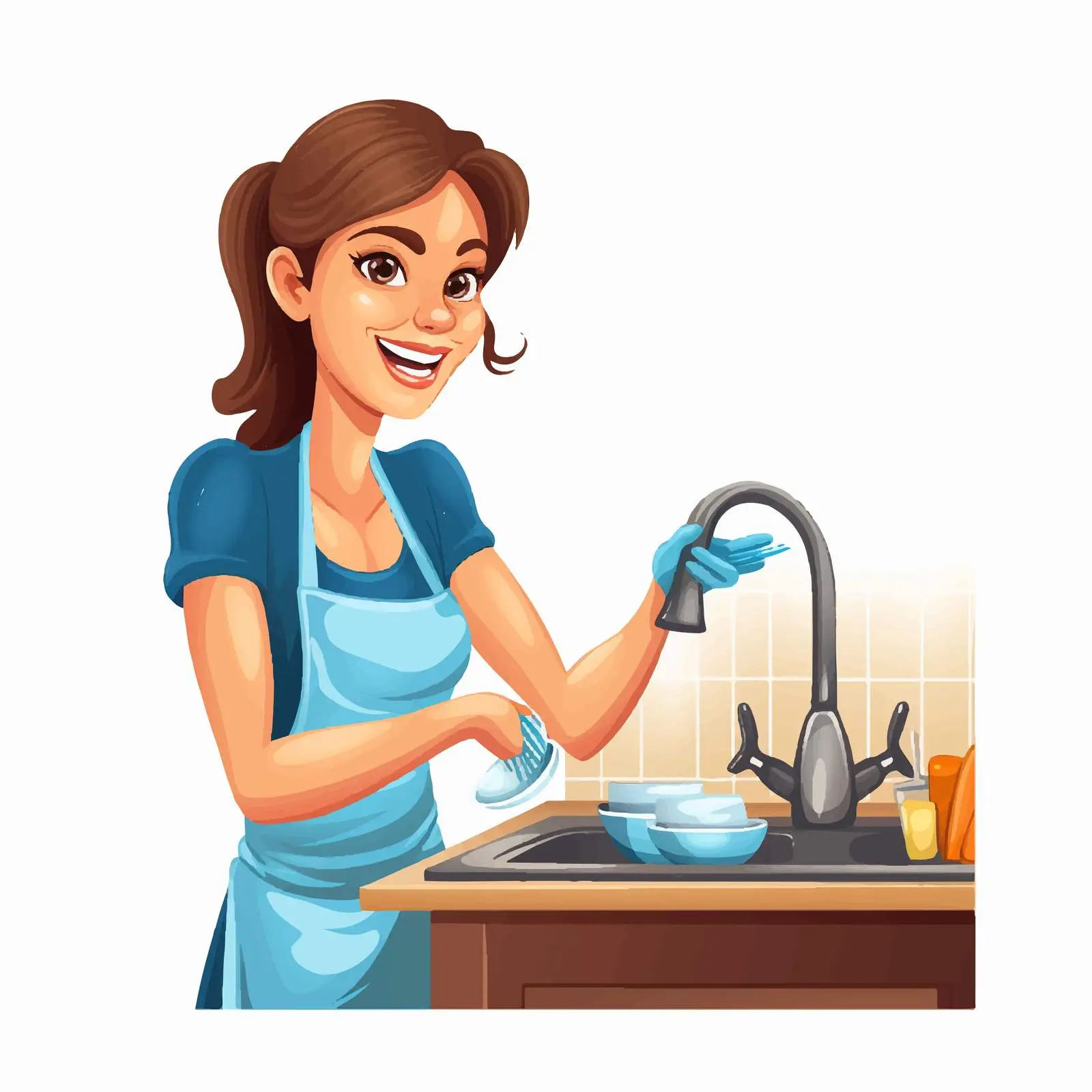 Woman Doing Dishes in Kitchen Vector Art — free download from Dotvec