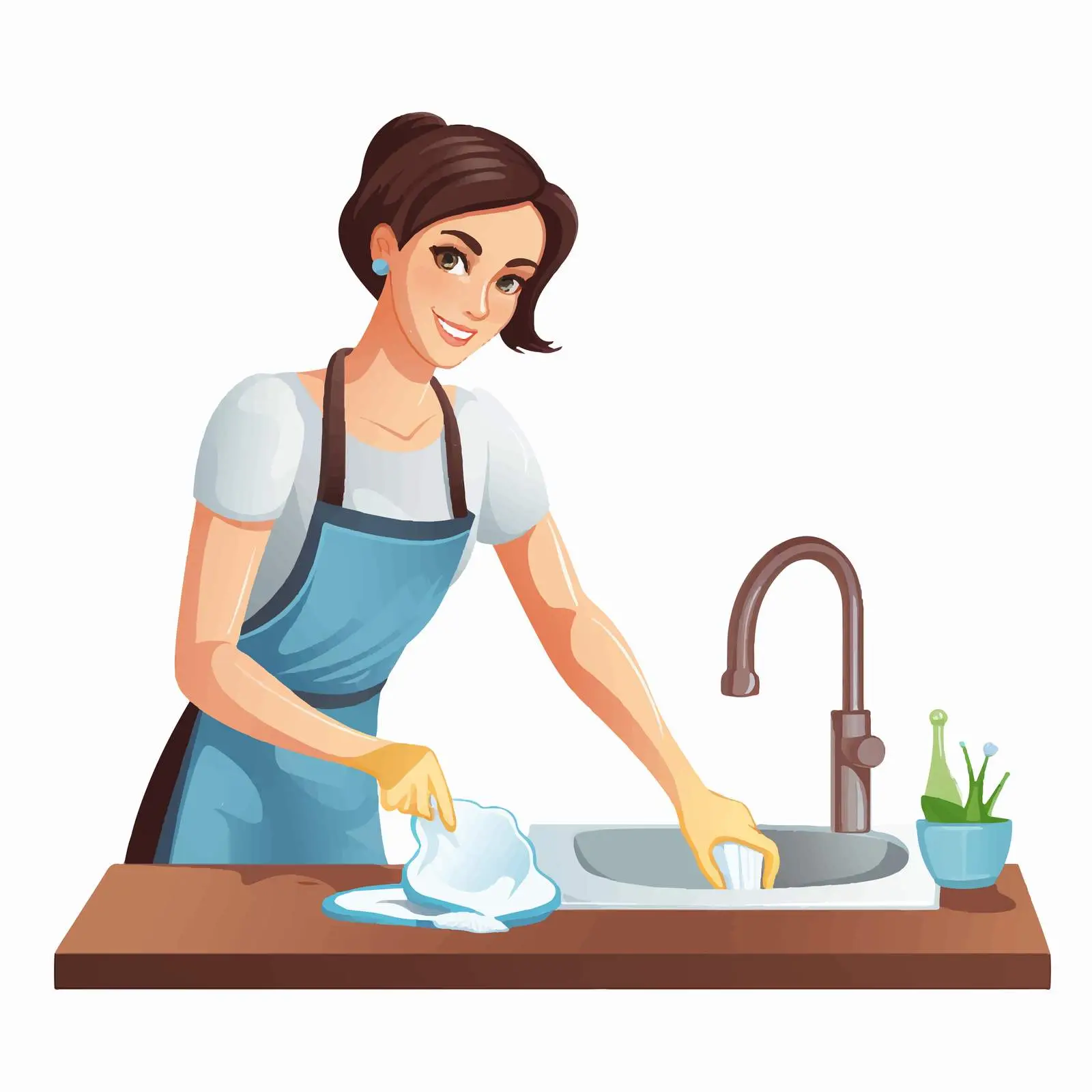 Woman Washing Dishes in Kitchen Vector Illustration — free download from Dotvec