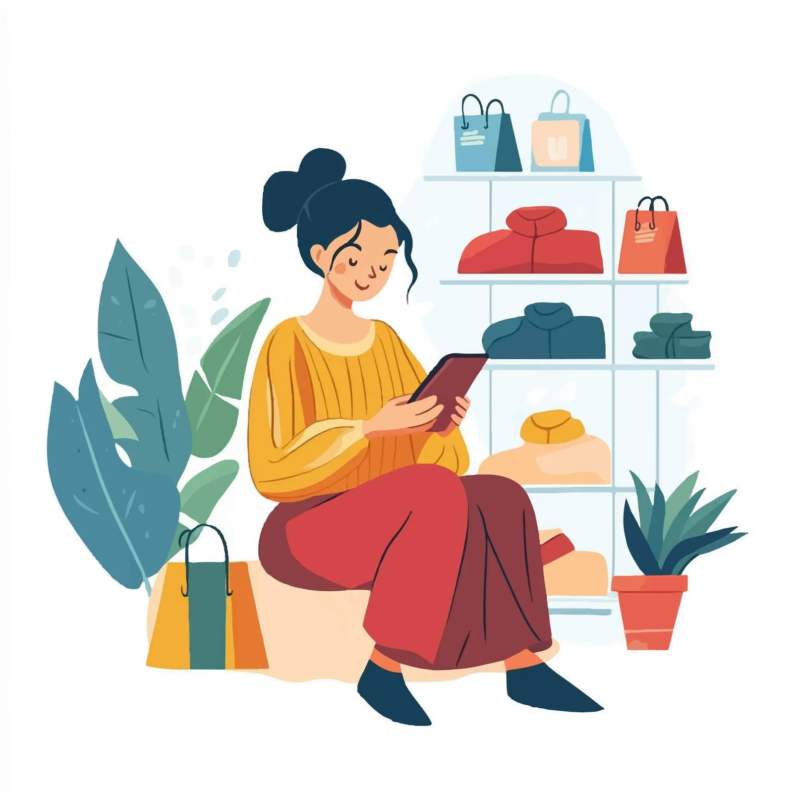 Woman Shopping Online for Clothes with Mobile Phone — free download from Dotvec