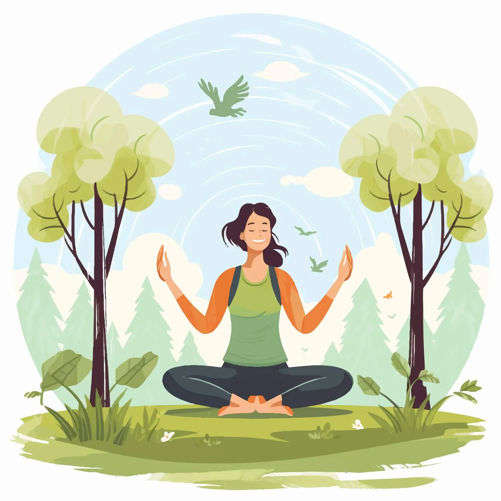 Woman Doing Yoga in Park Illustration — free download from Dotvec