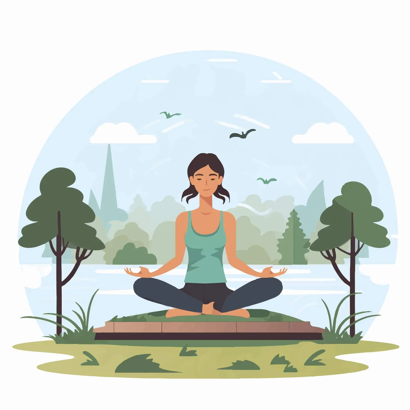 Woman Practicing Yoga in Park Illustration — free download from Dotvec