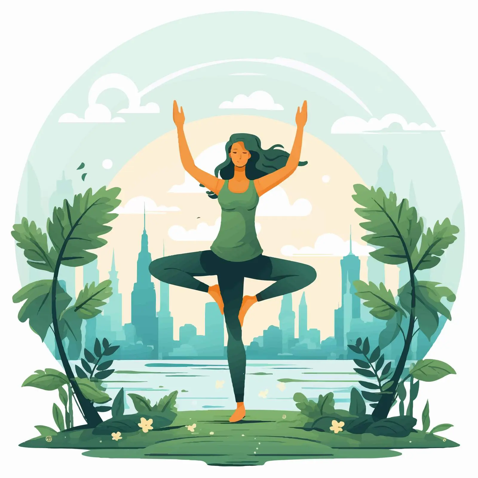 Woman Doing Yoga in Park Vector Illustration — free download from Dotvec