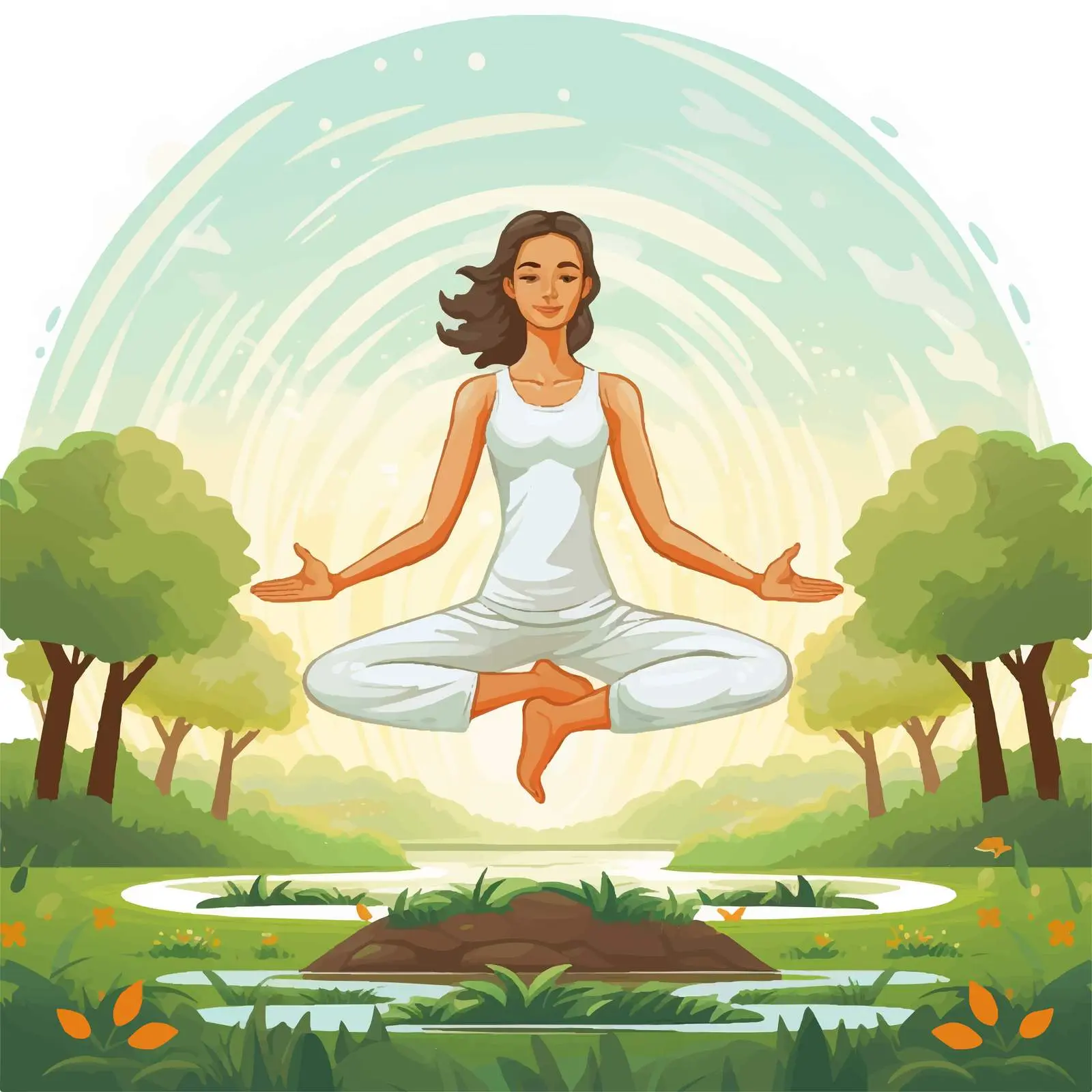 Woman Practicing Yoga in Park Illustration — free download from Dotvec