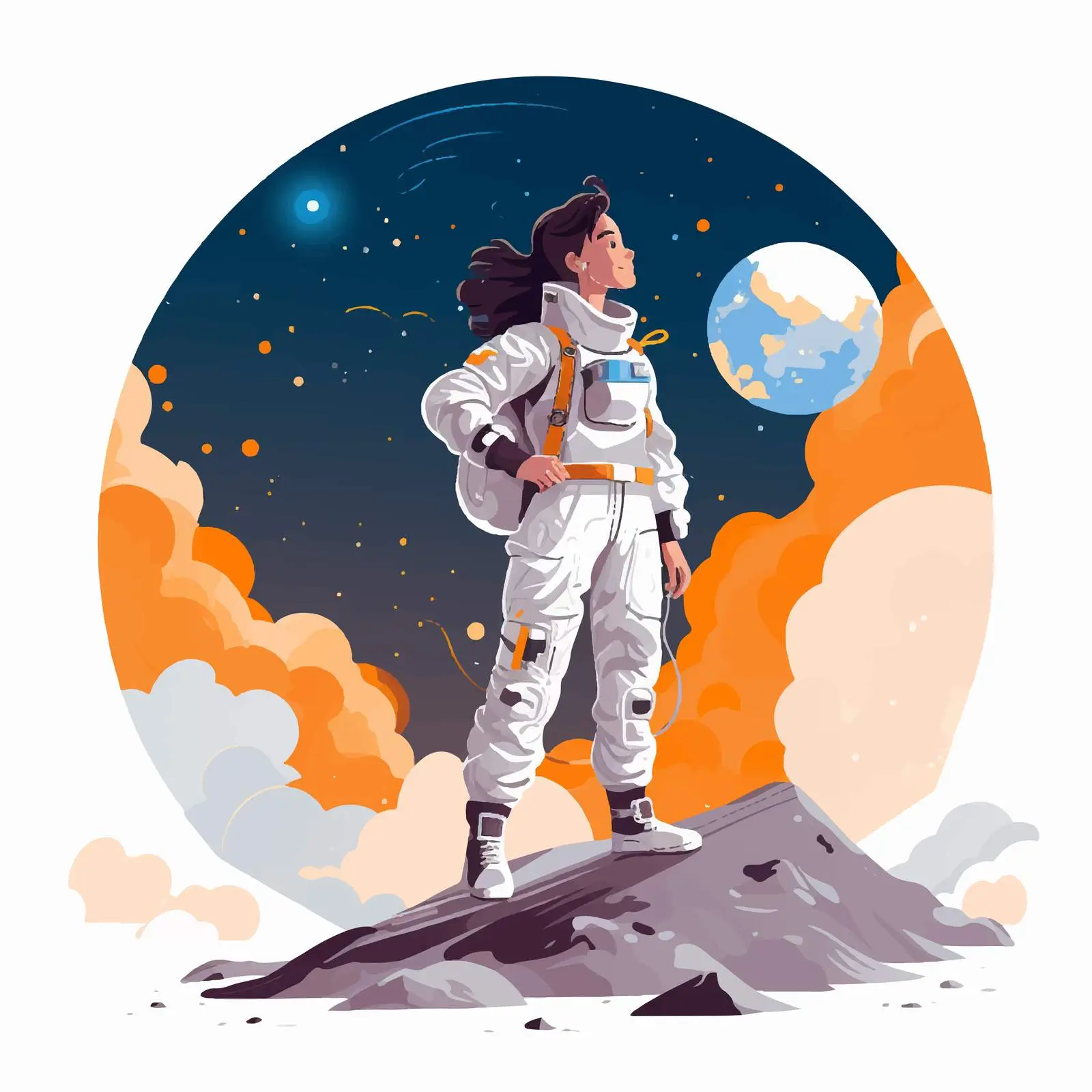 Woman in Space Suit on Uninhabited Planet Surface — free download from Dotvec