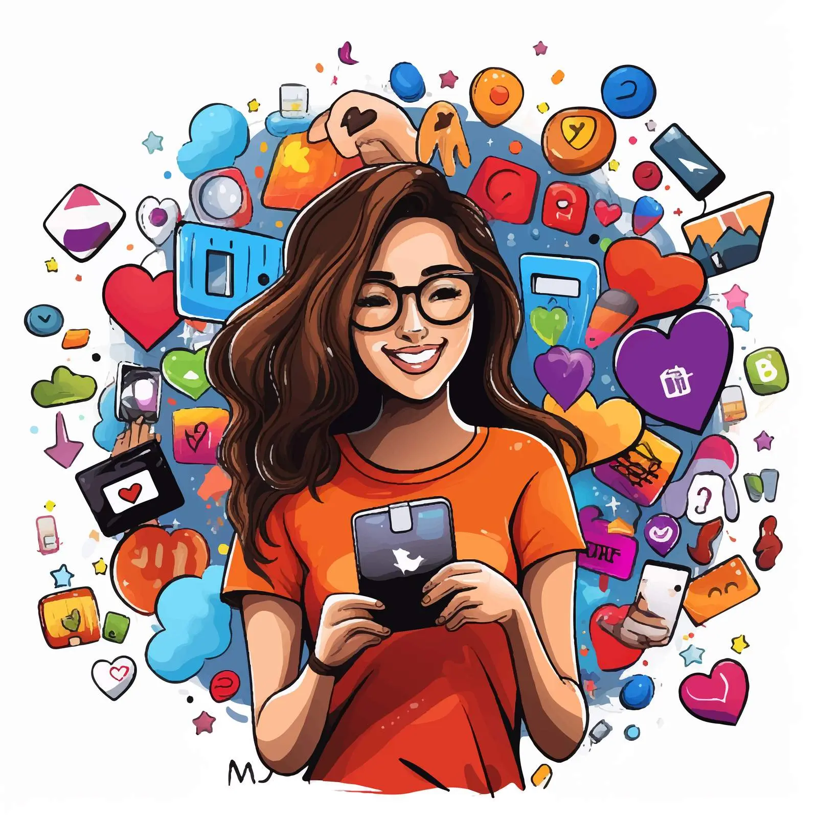Woman Engaging with Social Media Icons Vector — free download from Dotvec