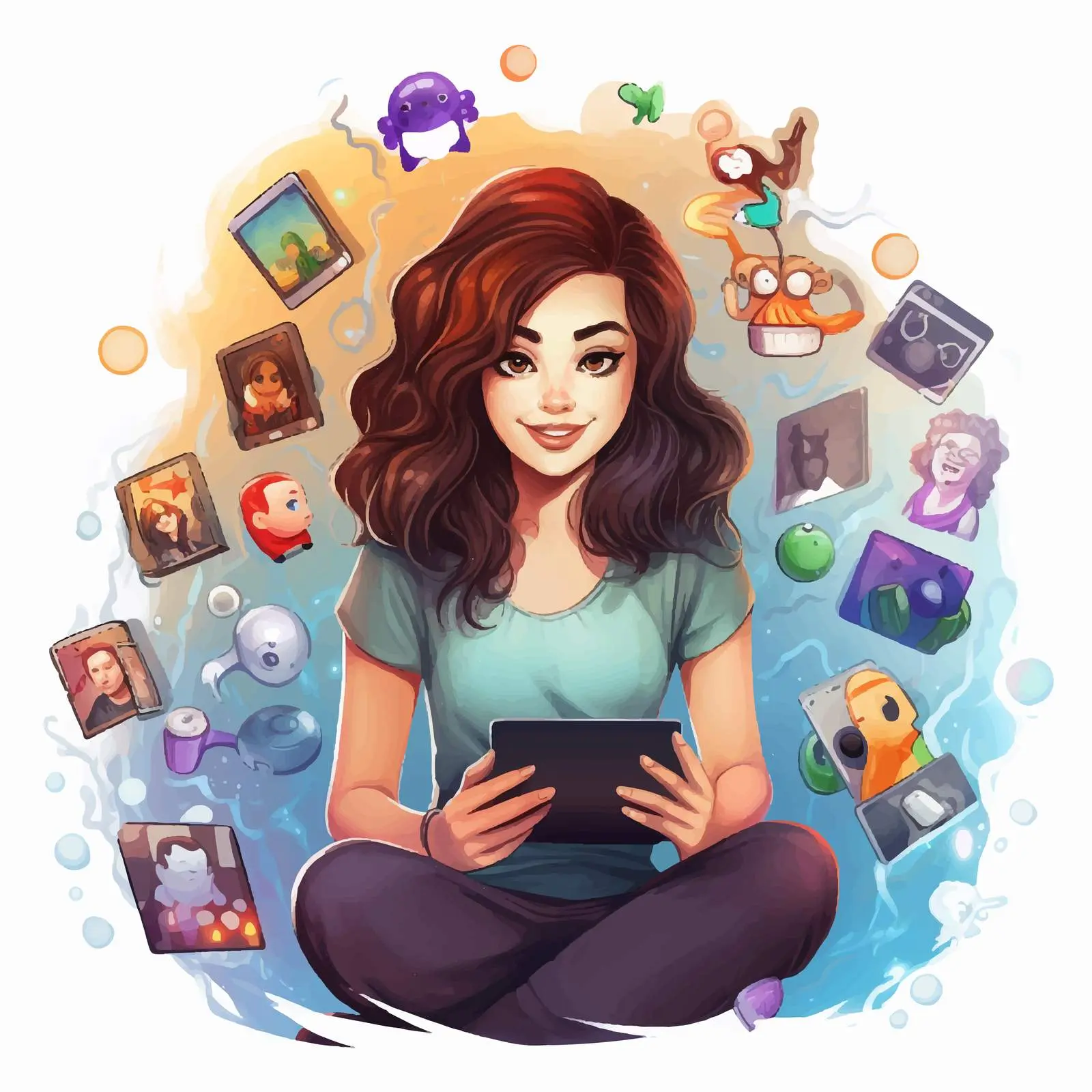 Woman Engaging with Social Media Icons Vector — free download from Dotvec