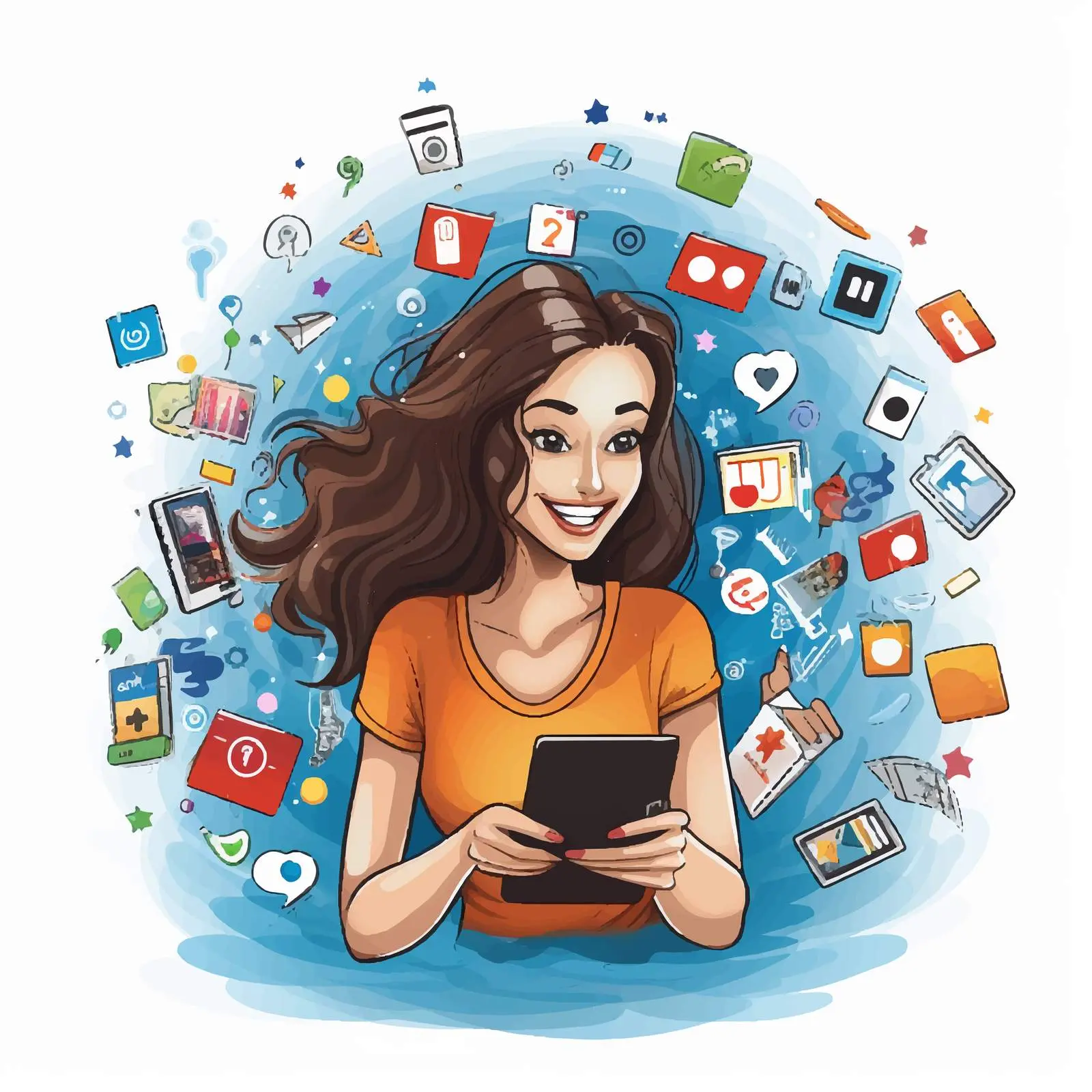 Woman Engaging with Social Media Icons Vector — free download from Dotvec
