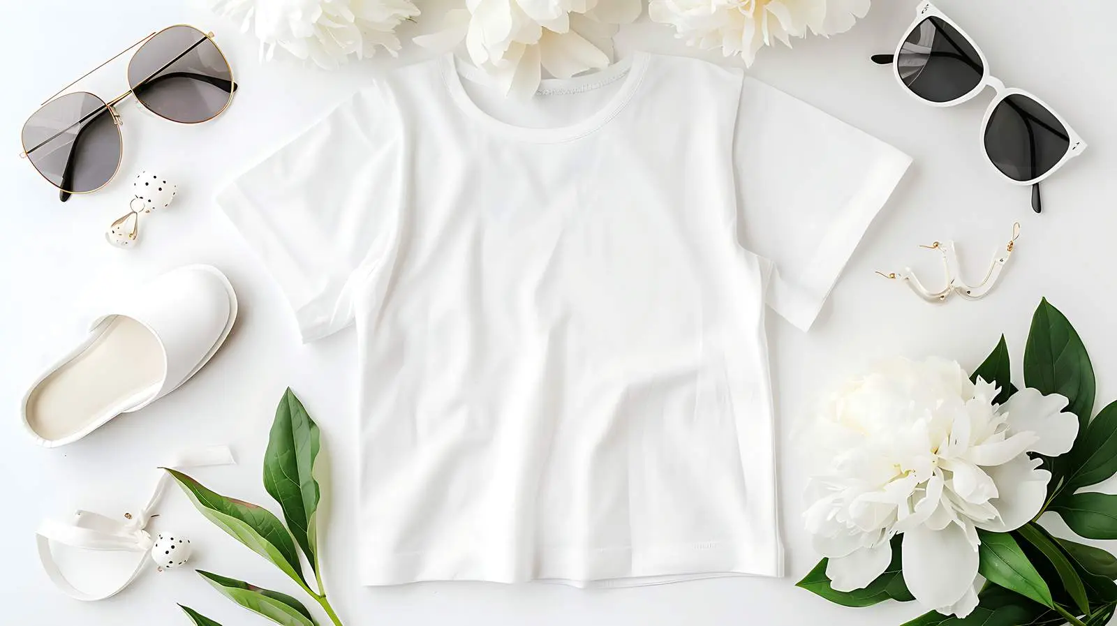 Elegant Woman Fashion with White Peony Slippers — free download from Dotvec