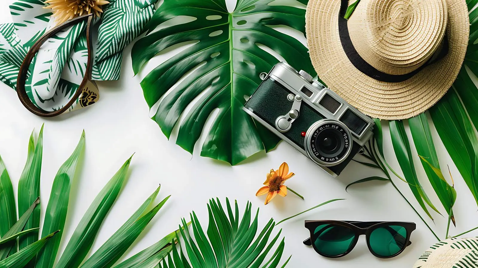 Stylish Woman Fashion Travel Flatlay with Retro Camera – free retro image from Dotvec