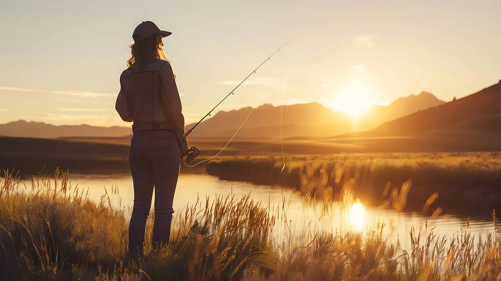 Tranquil woman fishing at dusk — free download from Dotvec