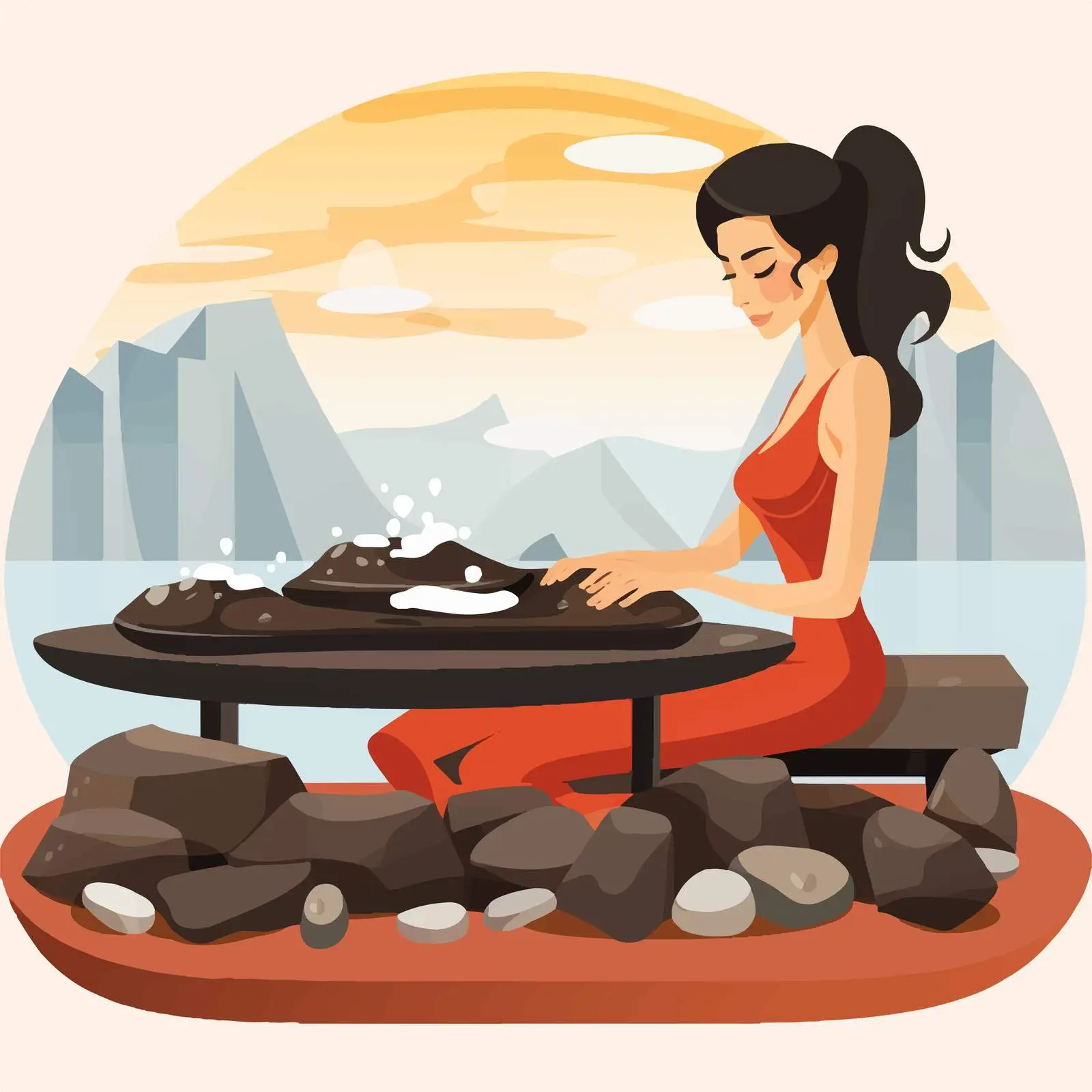 Relaxing Hot Stone Massage Spa Illustration — free download from Dotvec