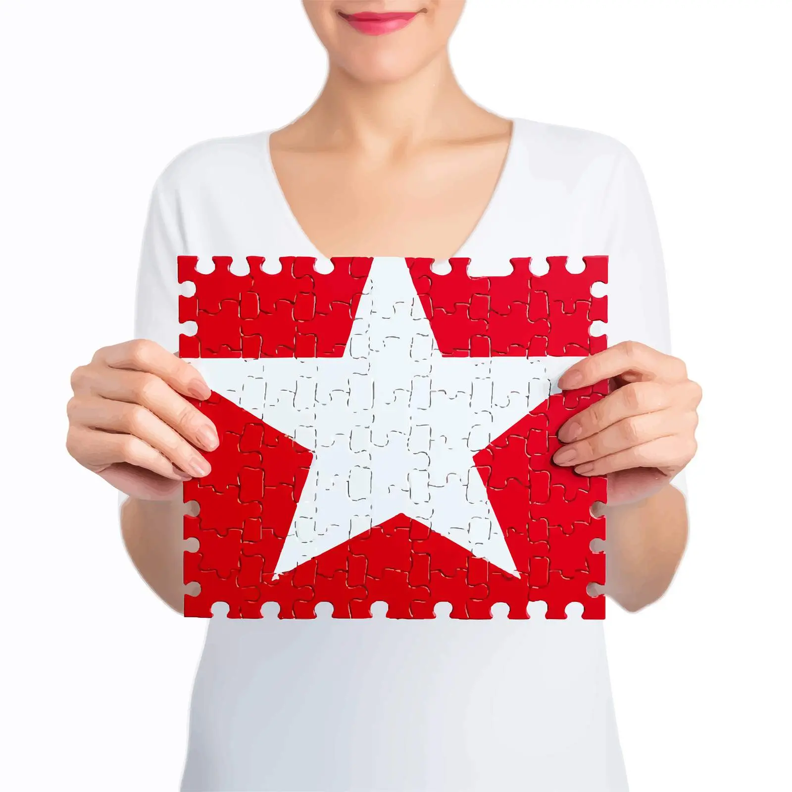 Woman Holding Puzzle Game Pieces — free download from Dotvec