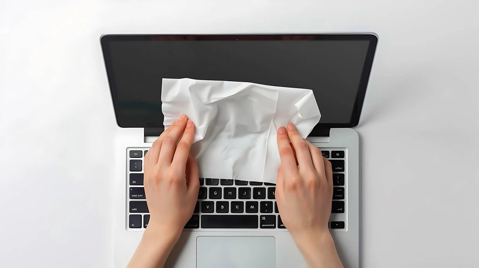 Cleaning Laptop Screen with Wet Cloth — free download from Dotvec