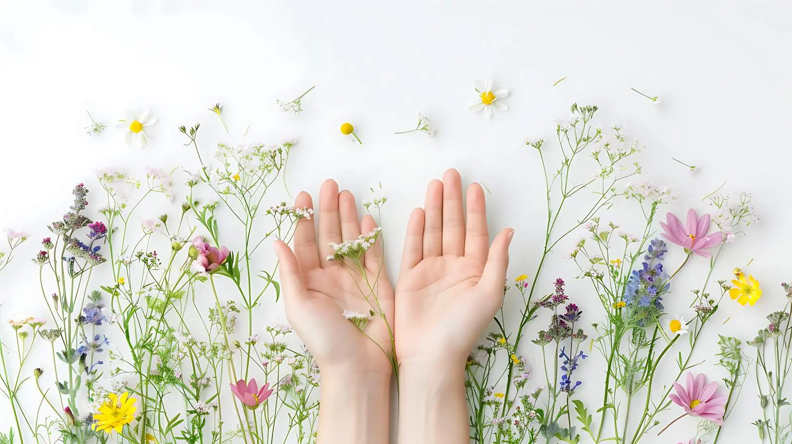 Woman Holding Wild Flowers on White Background — free download from Dotvec